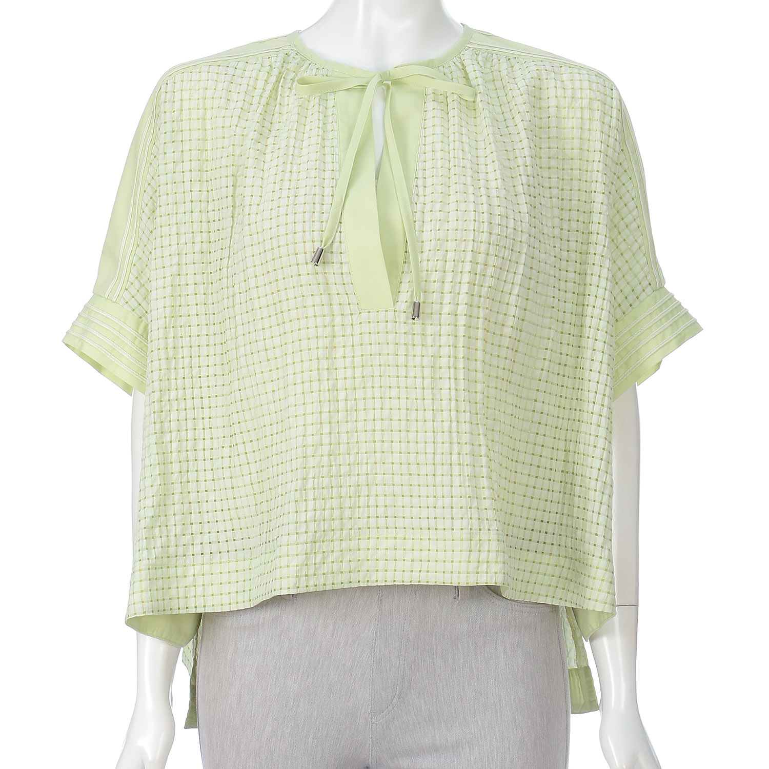 シアーチェックリボンアクセントブラウス