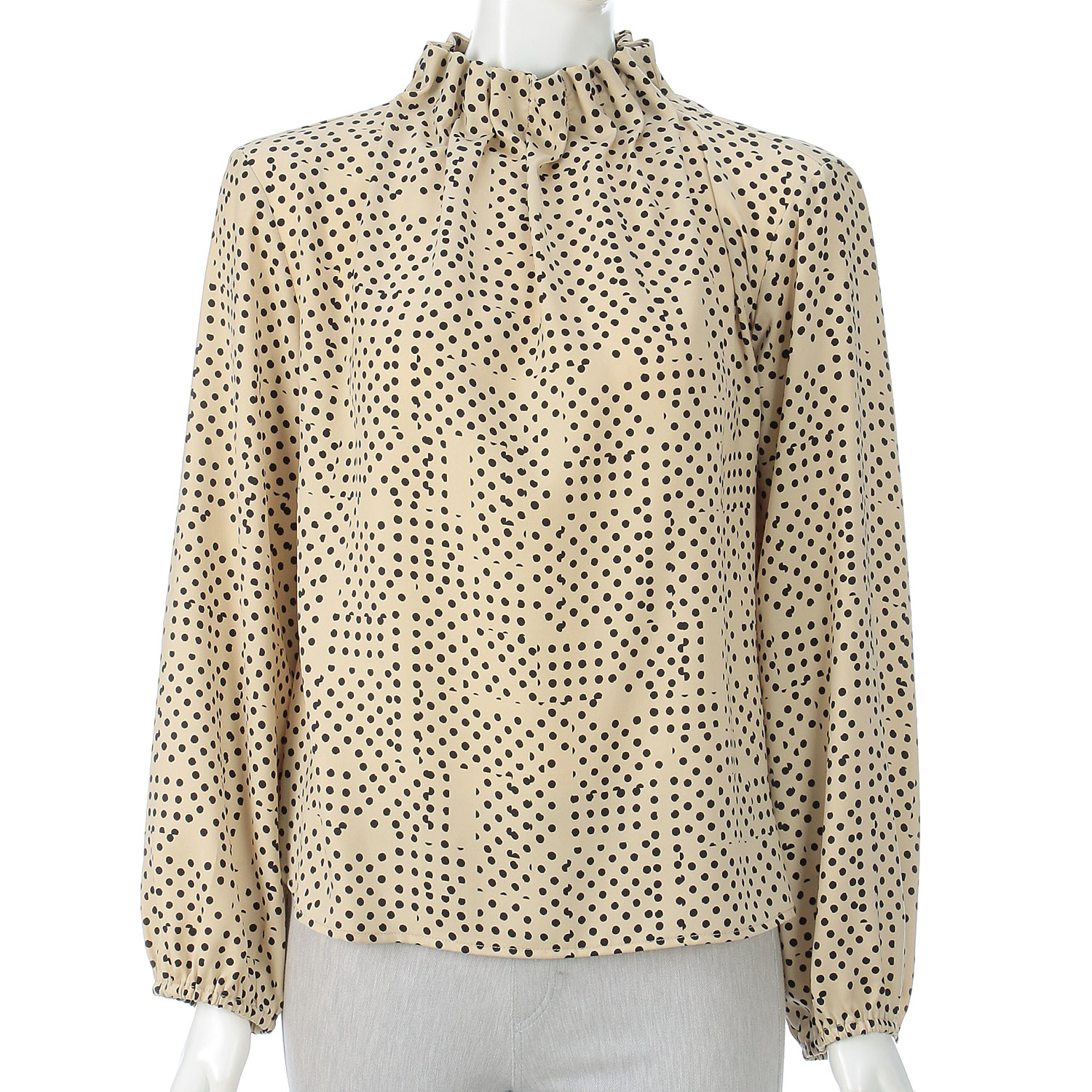 ドットプリントスタンドカラーブラウス