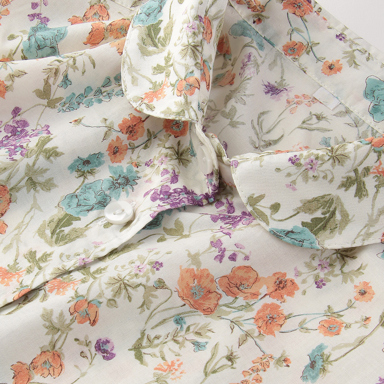 花柄プリント丸襟シャツ - 画像5