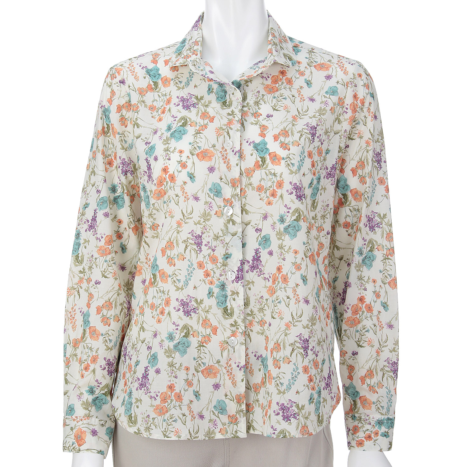 花柄プリント丸襟シャツ