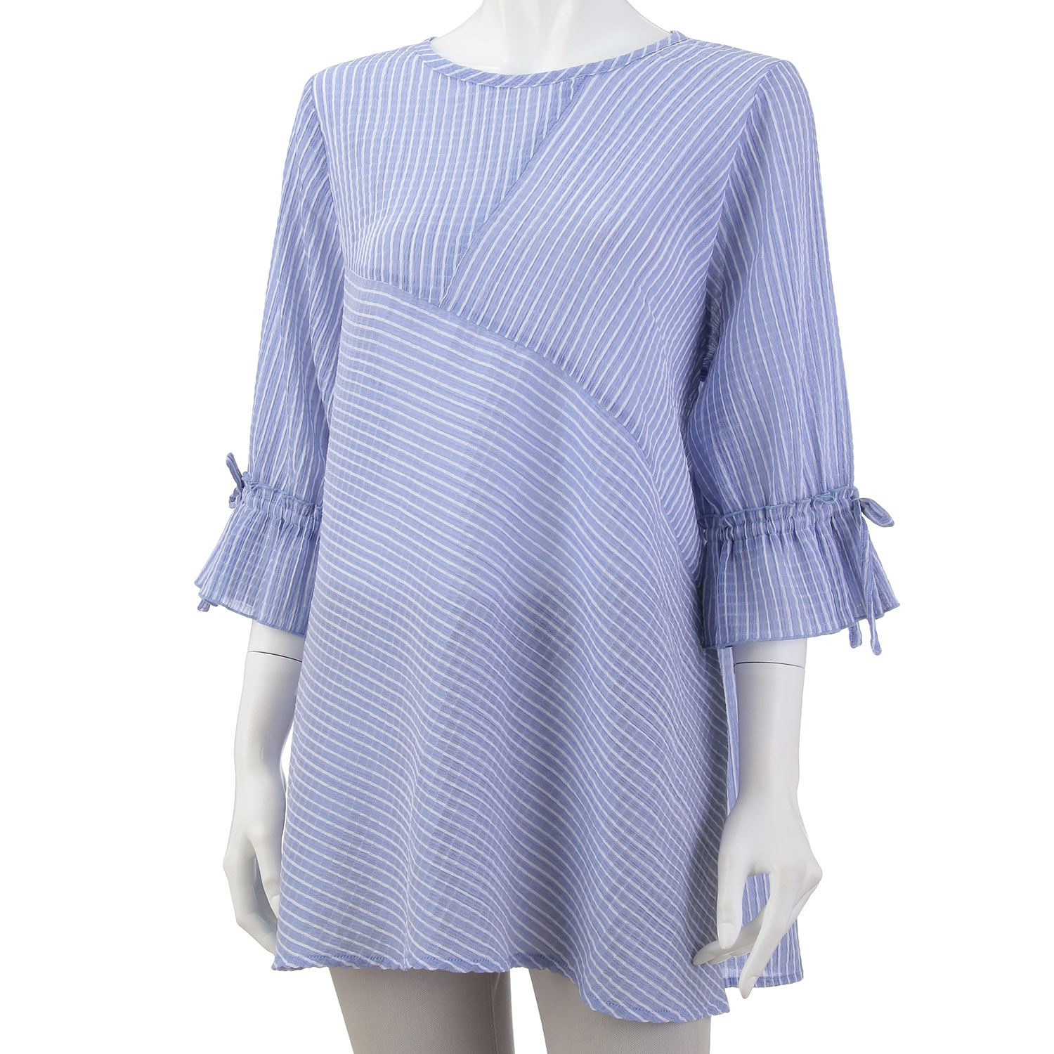 シャーリングストライプ切替チュニック