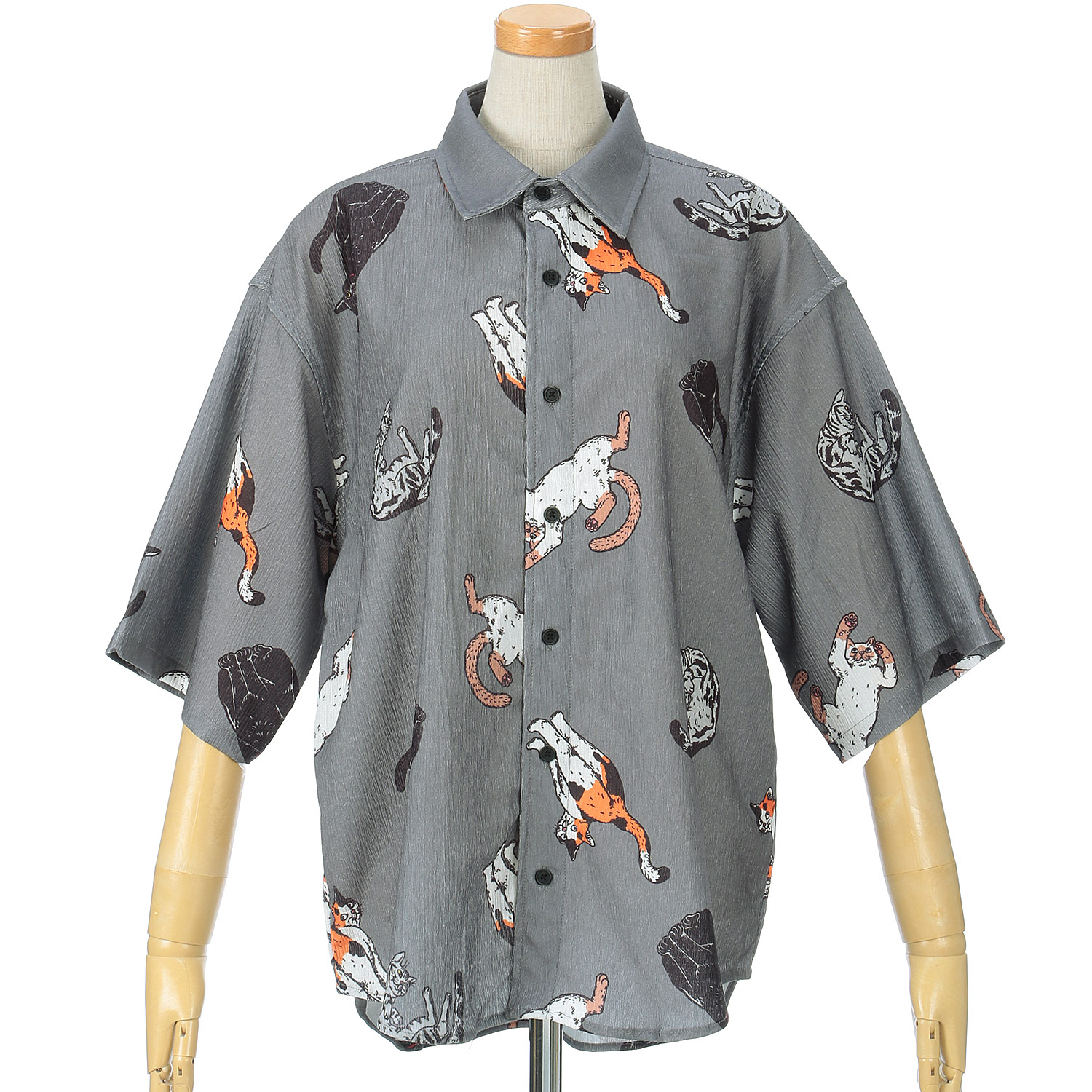 CORISCO Animal Village 猫総柄半袖サッカーシャツ - 画像2