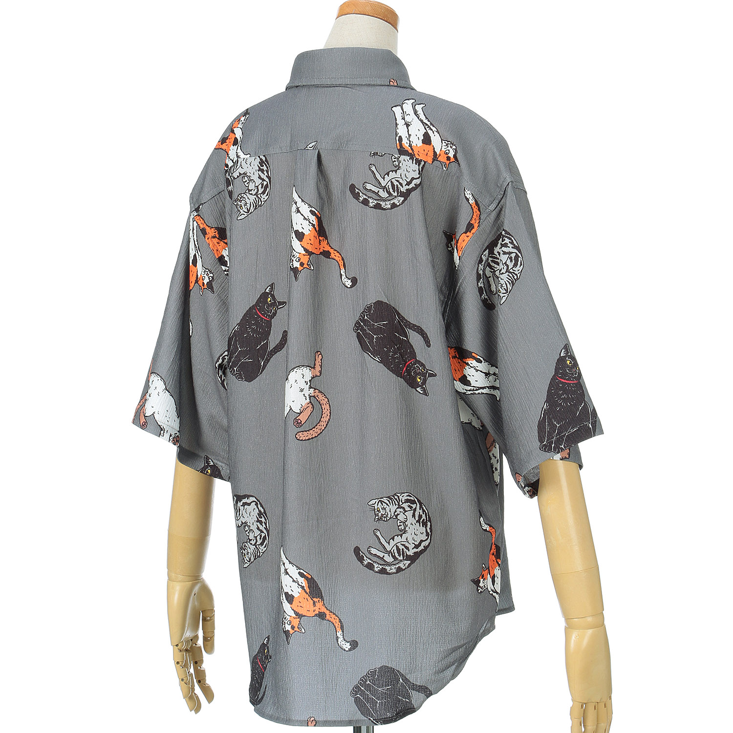 CORISCO Animal Village 猫総柄半袖サッカーシャツ - 画像4