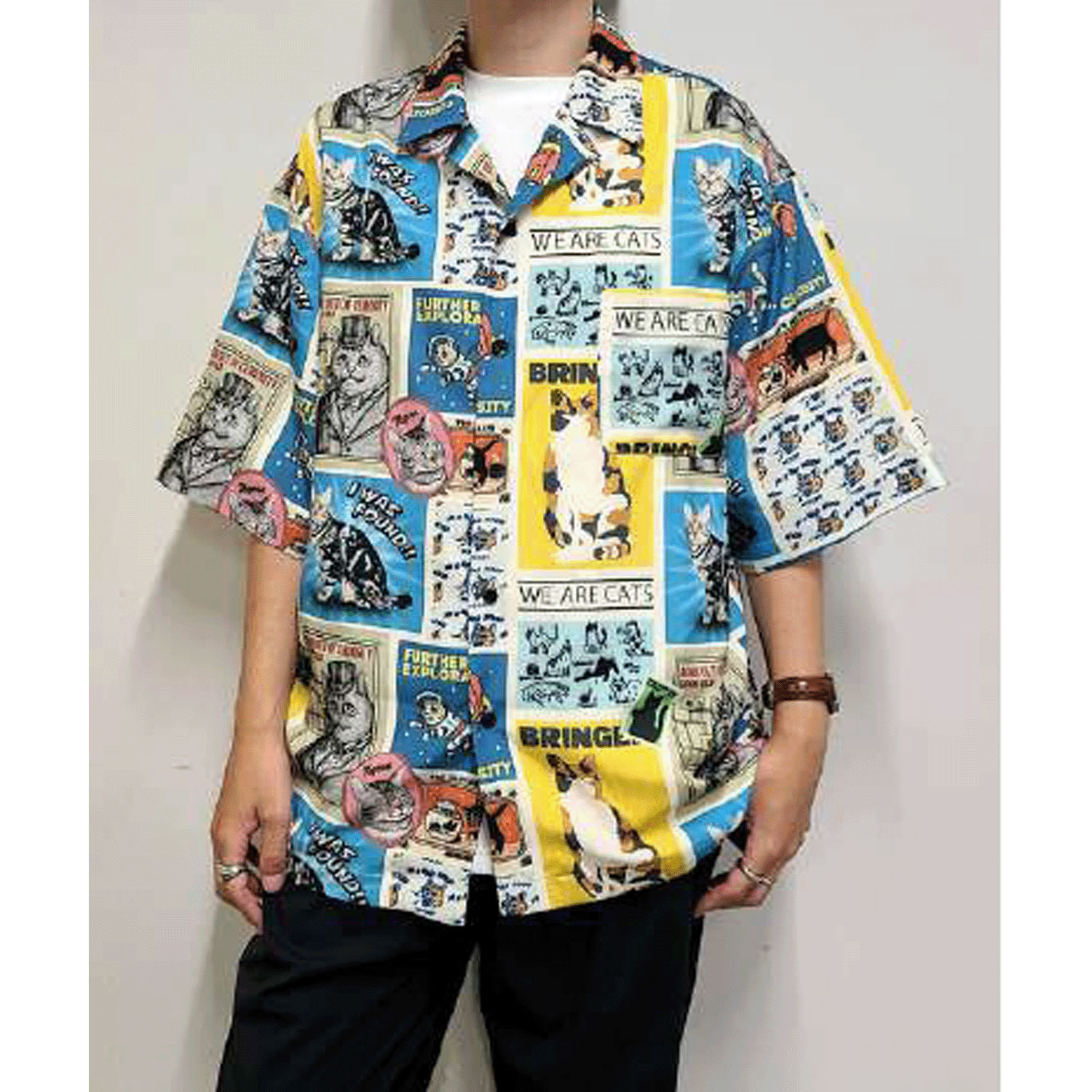 CORISCO Animal Village 猫総柄半袖オープンシャツ - 画像4