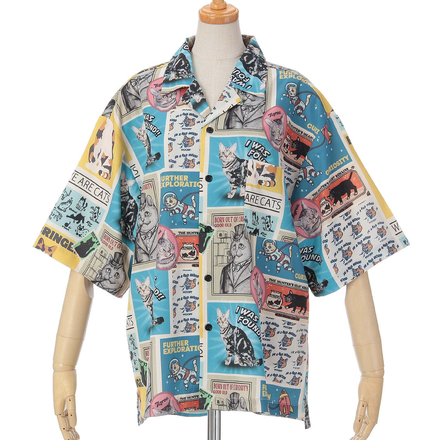 CORISCO Animal Village 猫総柄半袖オープンシャツ - 画像5