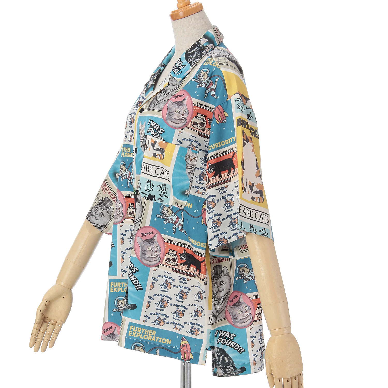 CORISCO Animal Village 猫総柄半袖オープンシャツ - 画像6