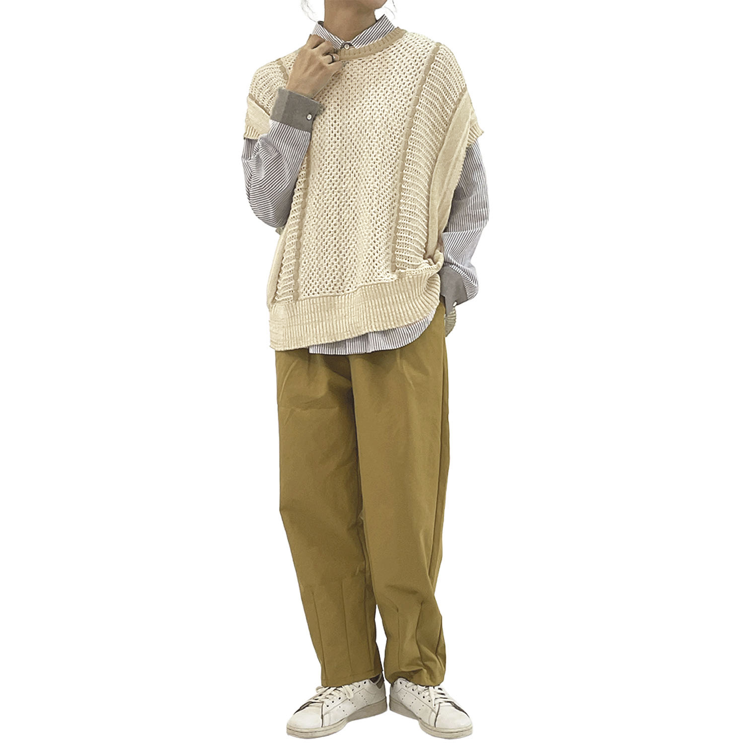 GENTIL 麻タッチメッシュ編みベスト - 画像6