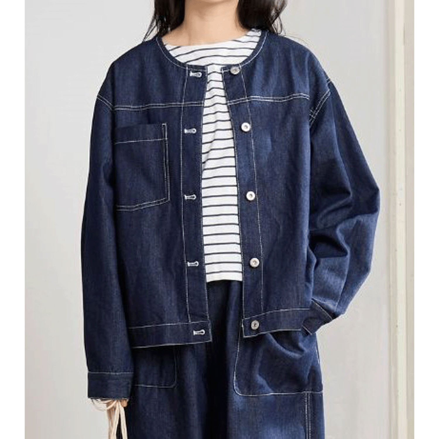 Amitie イーズデニムノーカラージャケット - 画像5