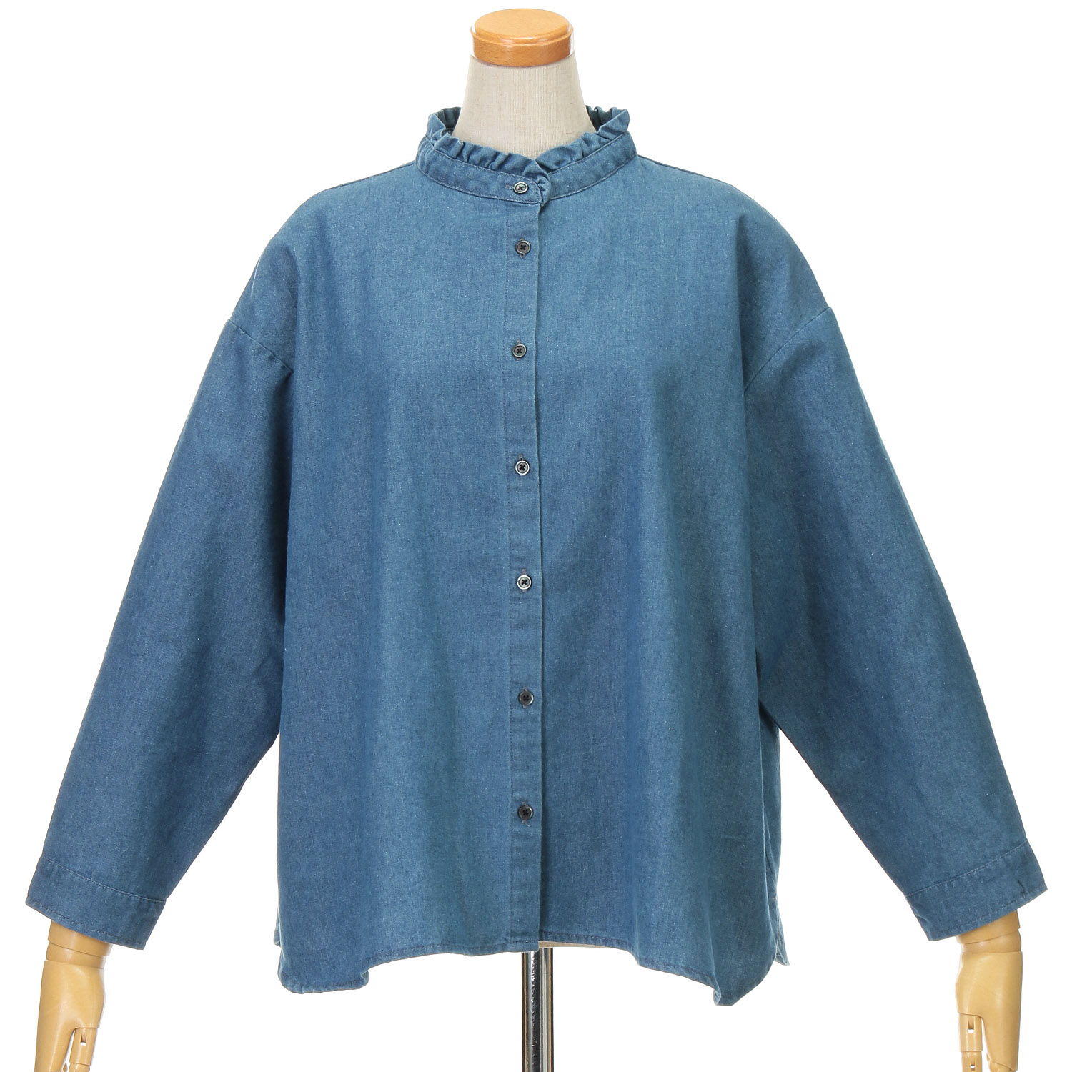 Amitie フレイデニムスタンドカラーブラウス - 画像2