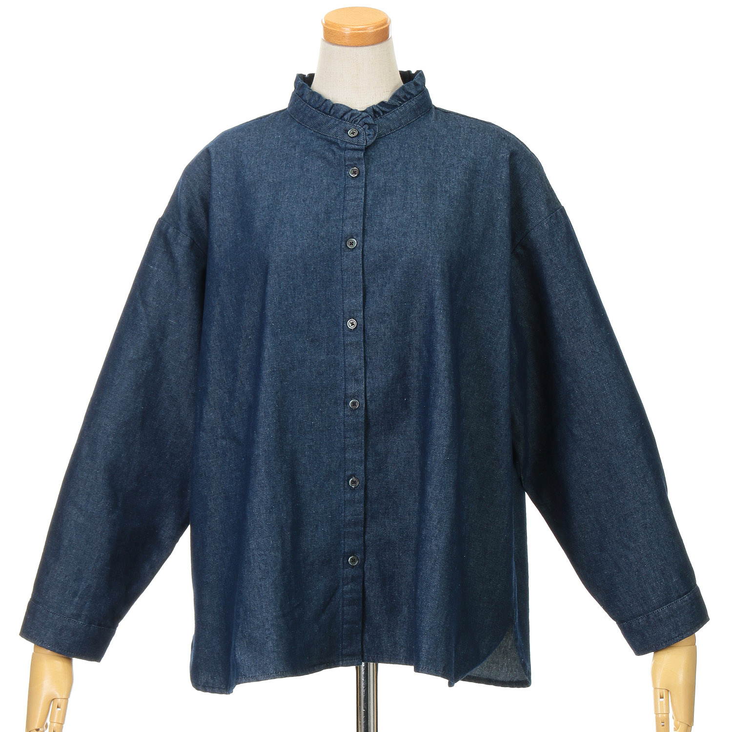 Amitie フレイデニムスタンドカラーブラウス - 画像4