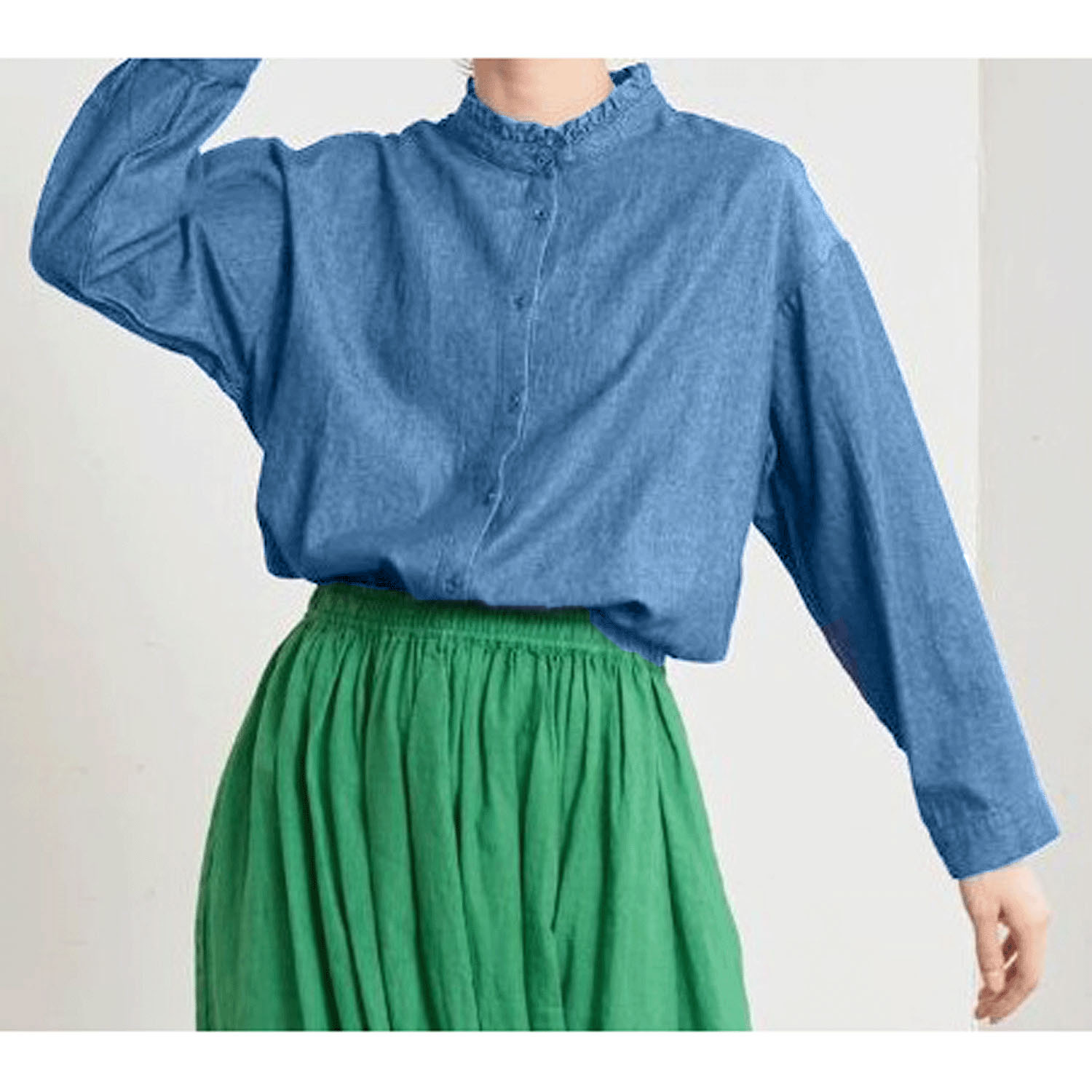 Amitie フレイデニムスタンドカラーブラウス