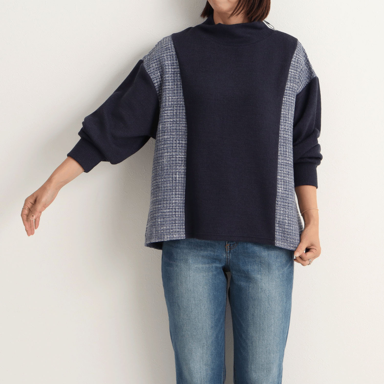 le colis ラメツイード×ニットソー切替えプルオーバー