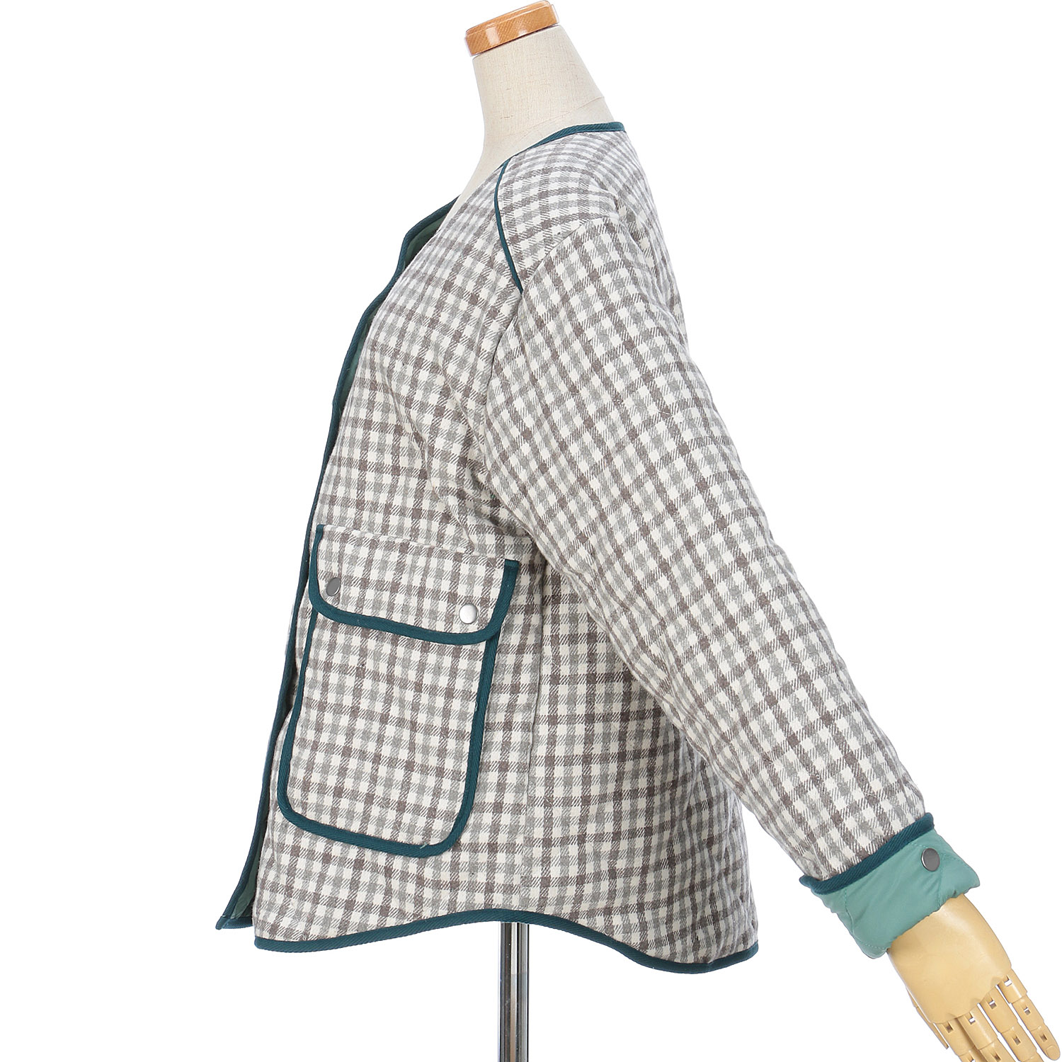 le colis フェイクウールチェックキルト薄中綿ジャケット - 画像3