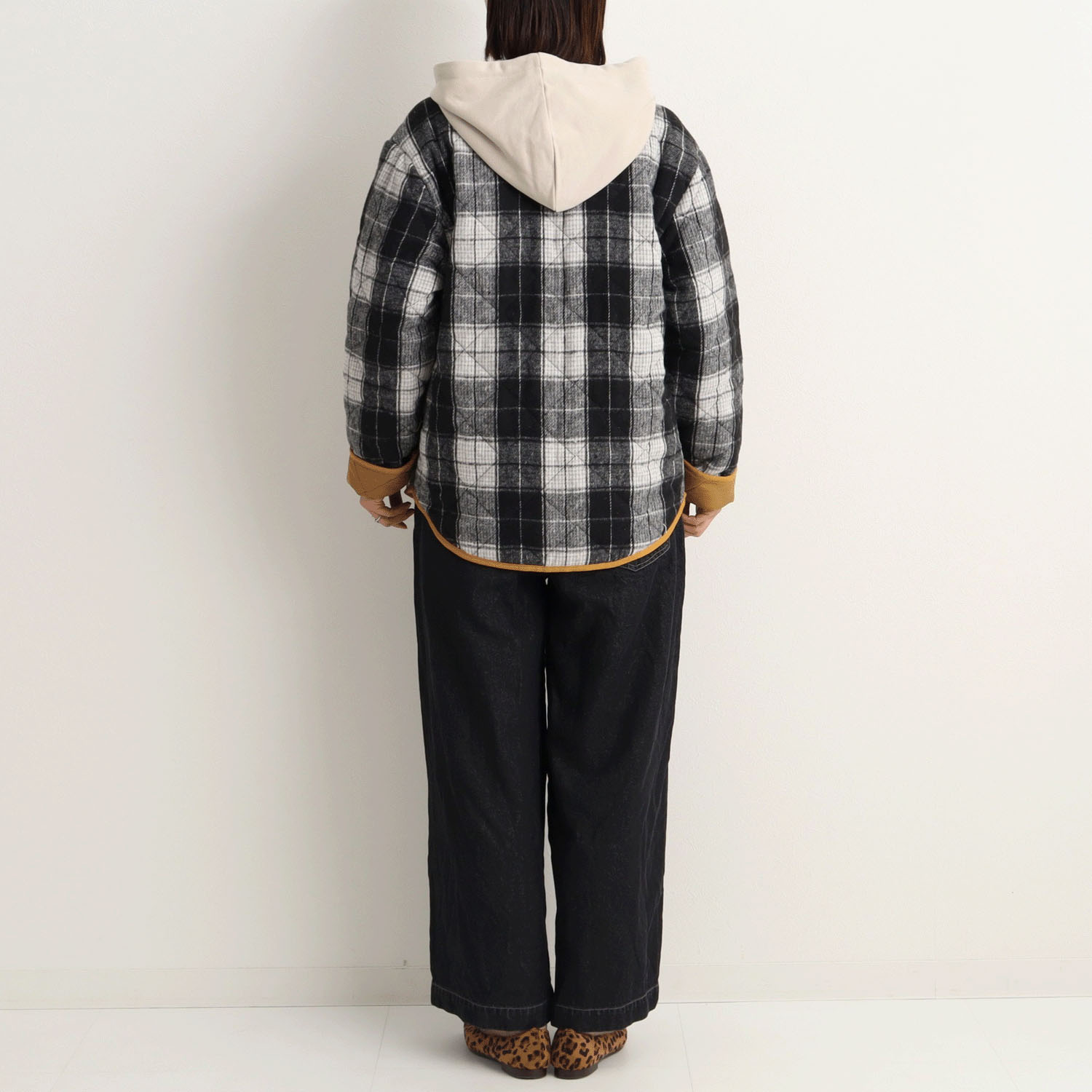 le colis フェイクウールチェックキルト薄中綿ジャケット - 画像9