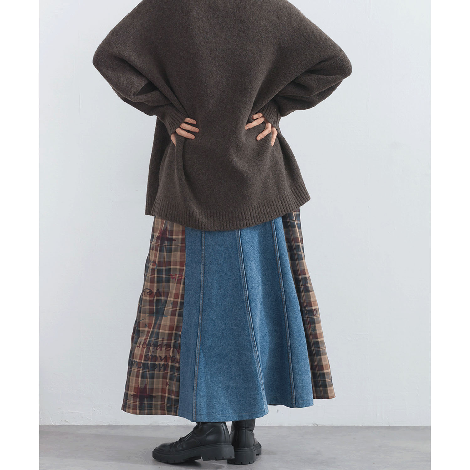 【ETONET限定】iriey デニムXチェック切替スカート - 画像3