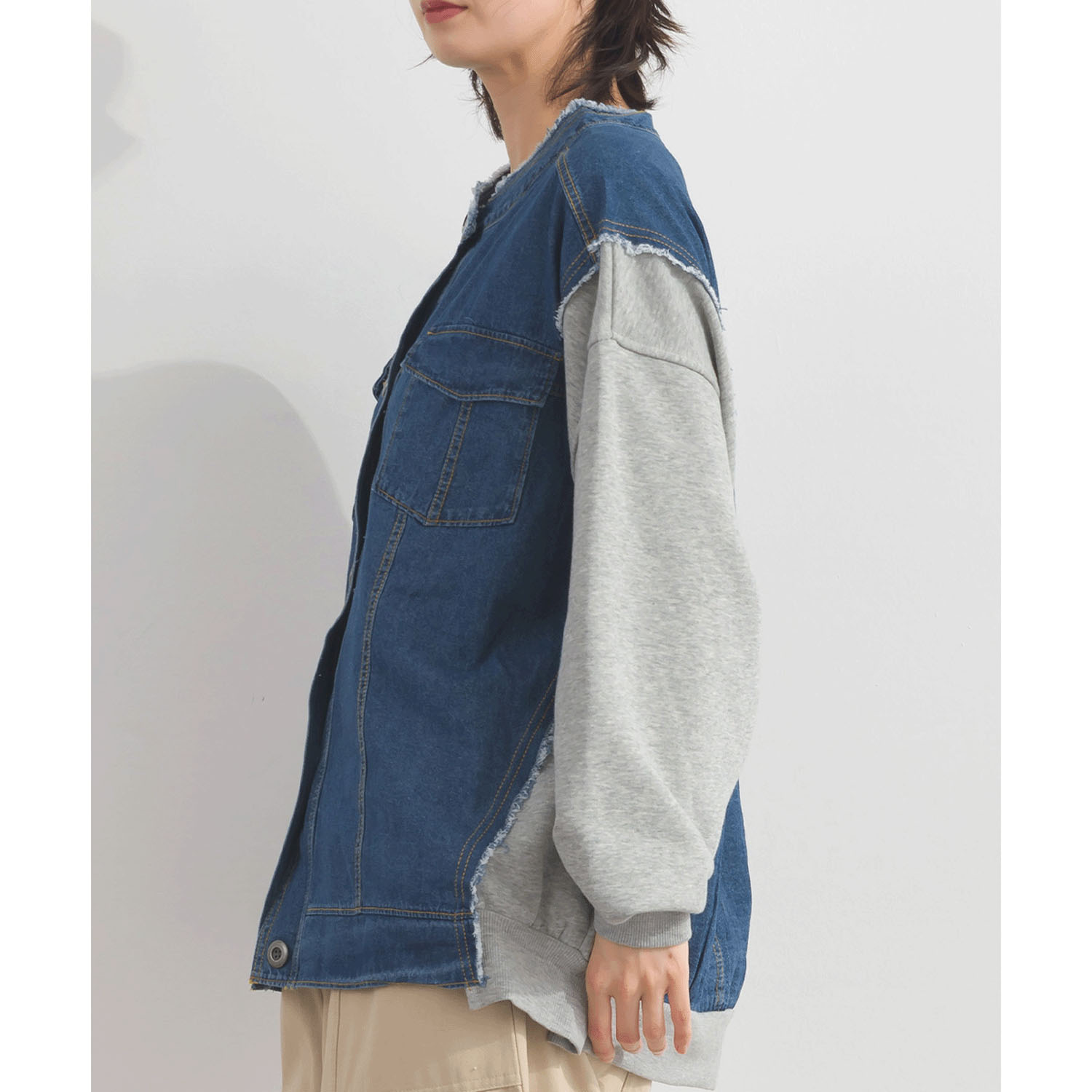 【ETONET限定】 iriey  裏毛Xデニムクル－カーデ - 画像4