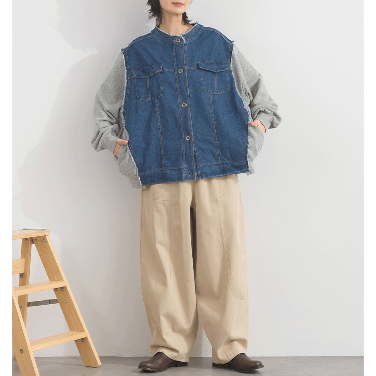 【ETONET限定】 iriey  裏毛Xデニムクル－カーデ - 画像7