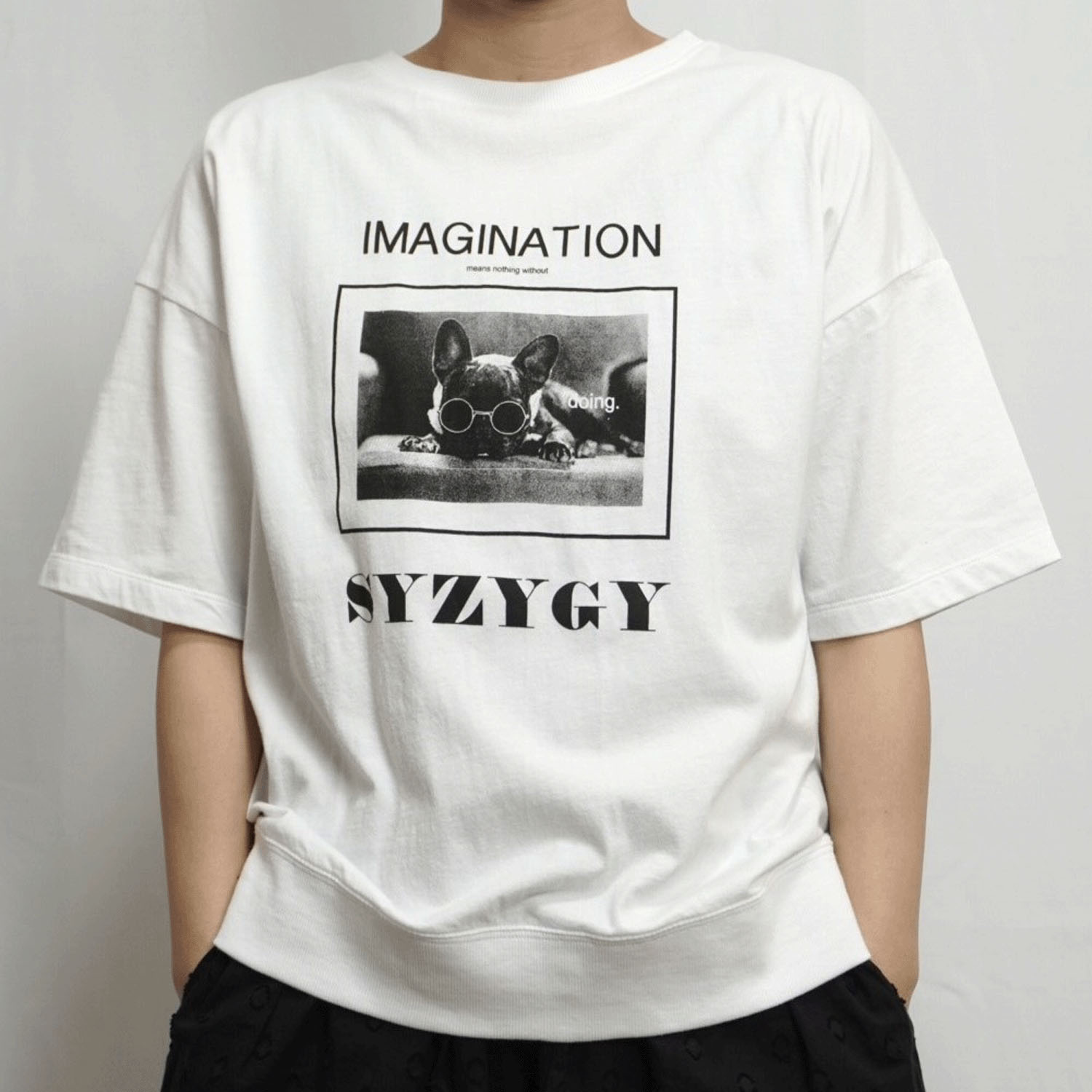 【ETONET限定】fu－dueka：： 5分袖 裾リブDogプリントTEE