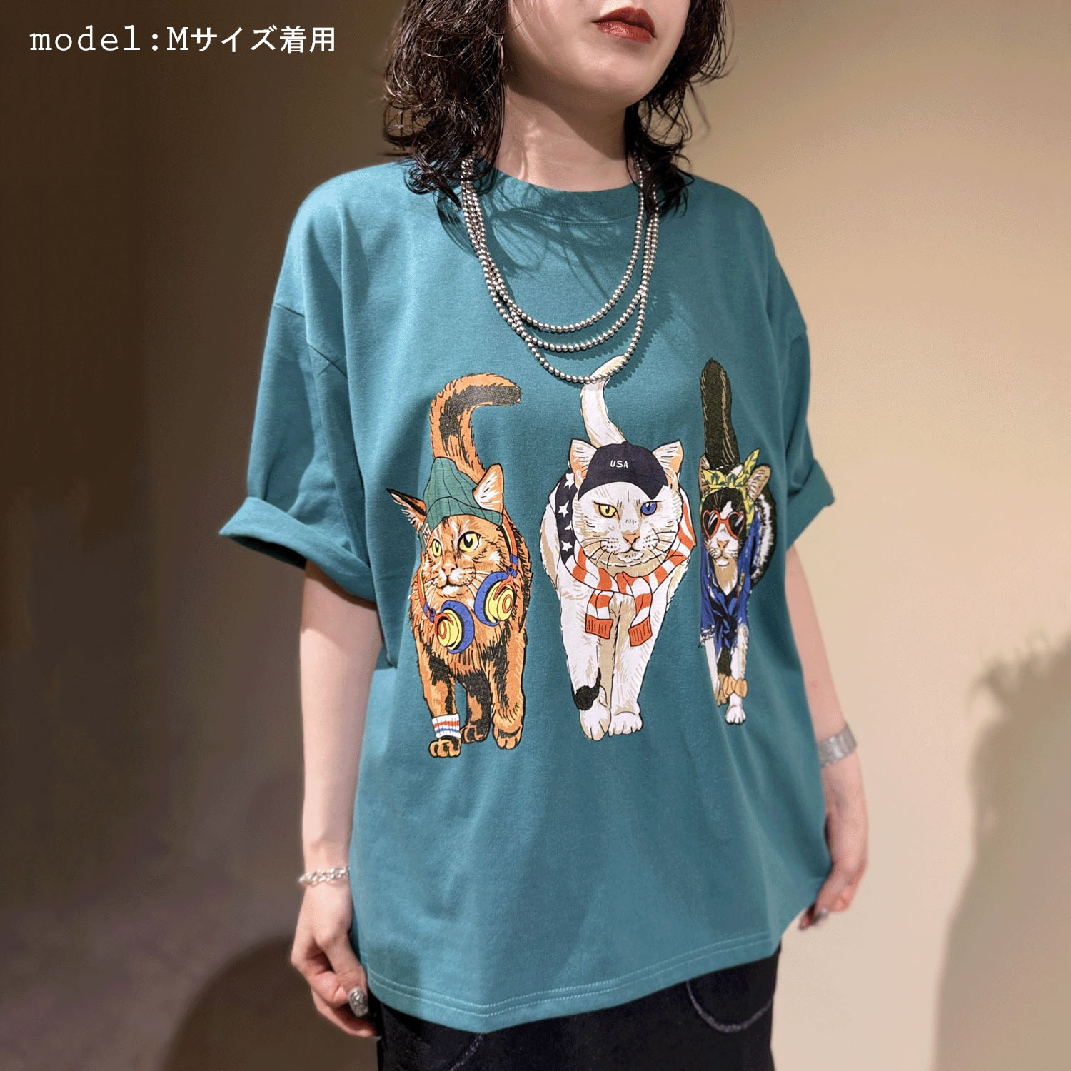 【LLサイズ、新色追加】【Insta Live】CORISCO Animal Village 前後プリントネコTシャツ