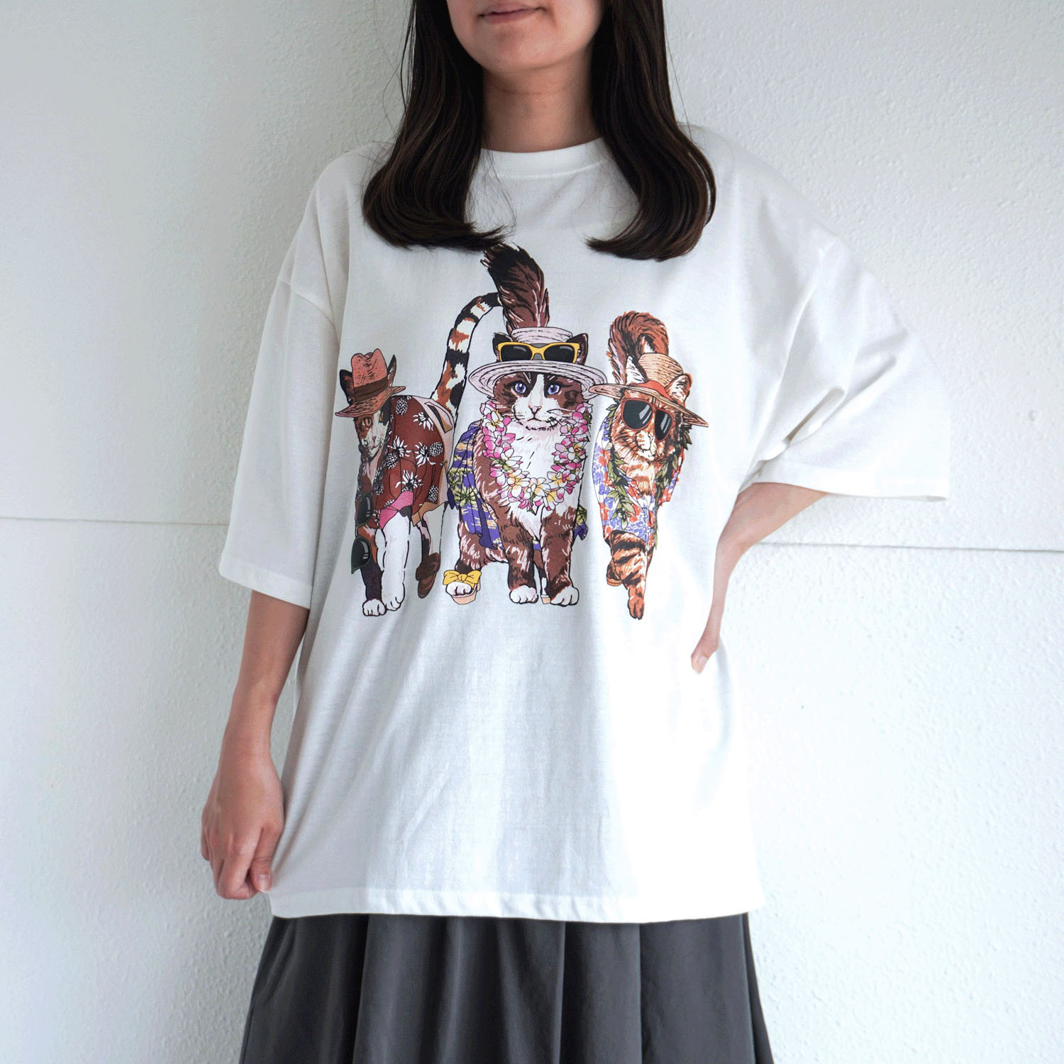 【Insta Live】【ETONET限定】CORISCO Animal Village 前後プリントネコTシャツ リゾート