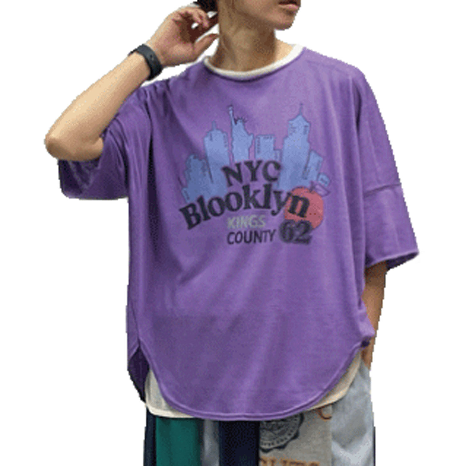 GENTIL 麻タッチ天竺ロールネックプリントTee