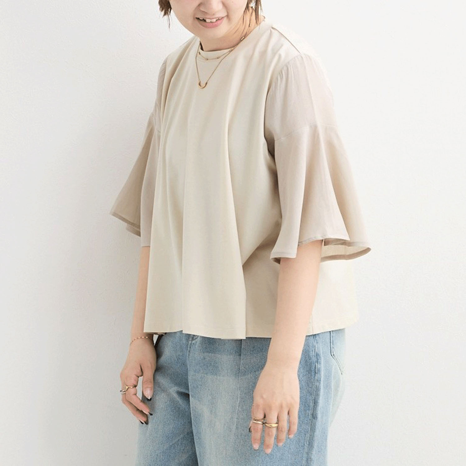 MAFRAIS  シアーコンビフレアースリーブ゛プルオーバー