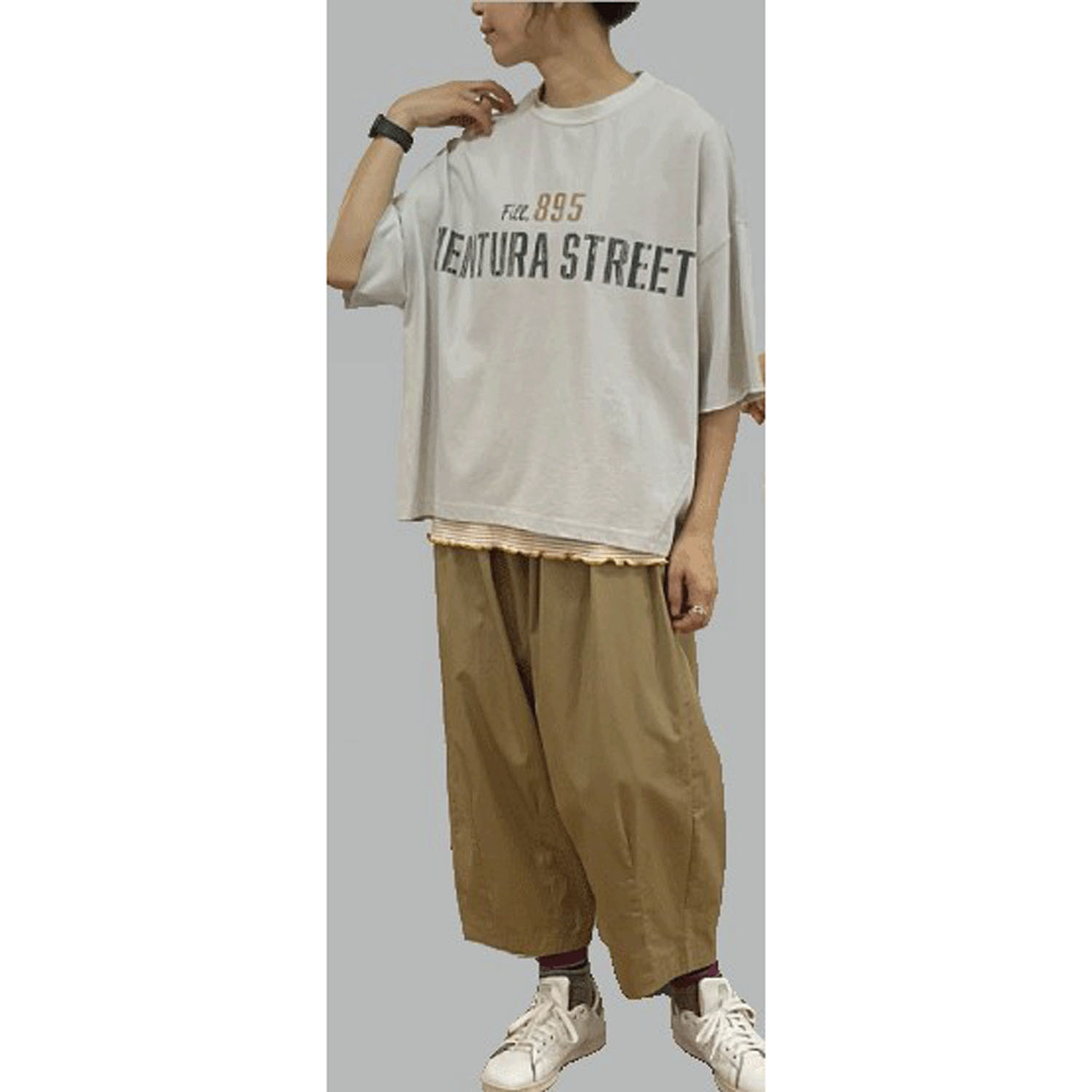 GENTIL ロゴプリントワイドシルエット6分袖プルオーバー - 画像2