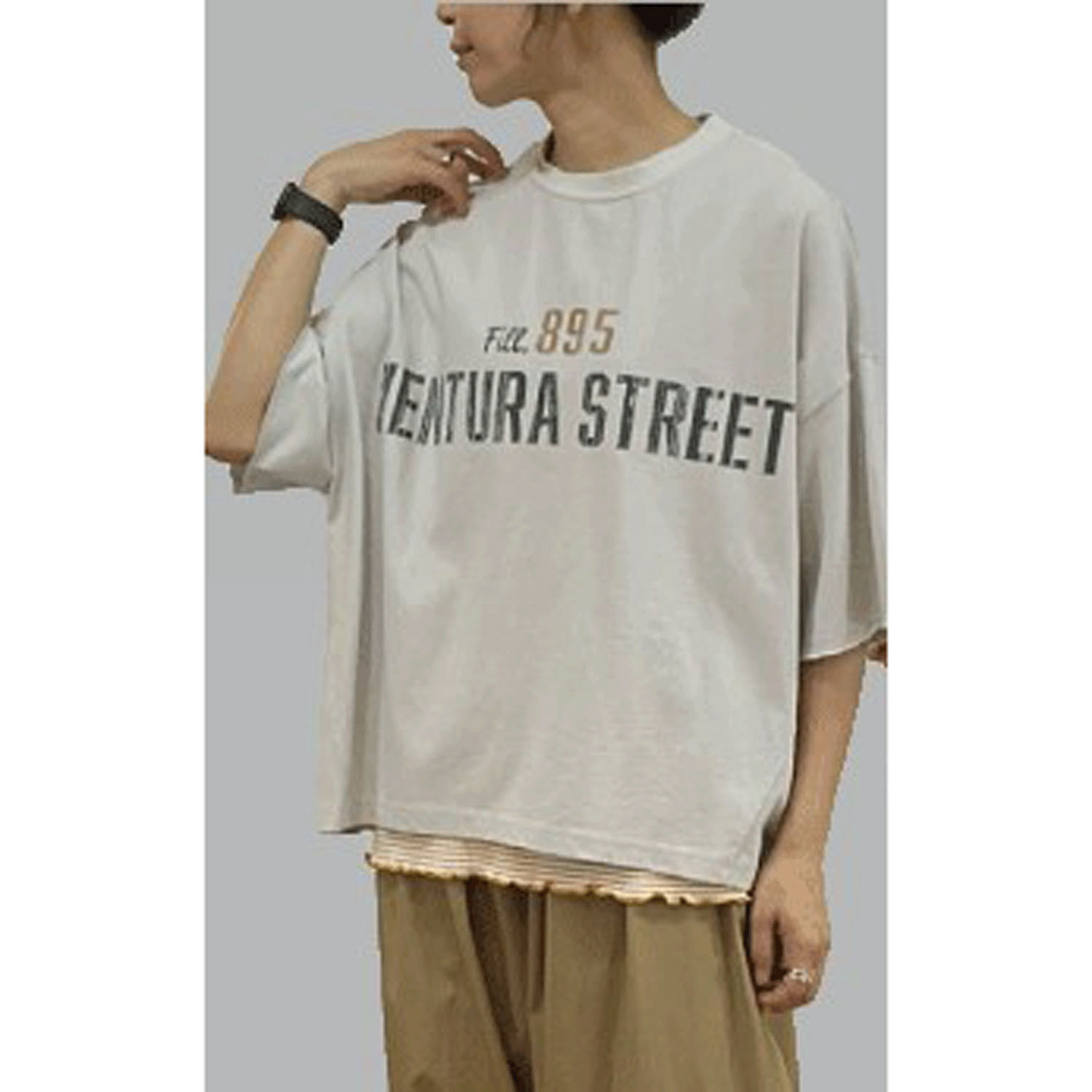 GENTIL ロゴプリントワイドシルエット6分袖プルオーバー - 画像1