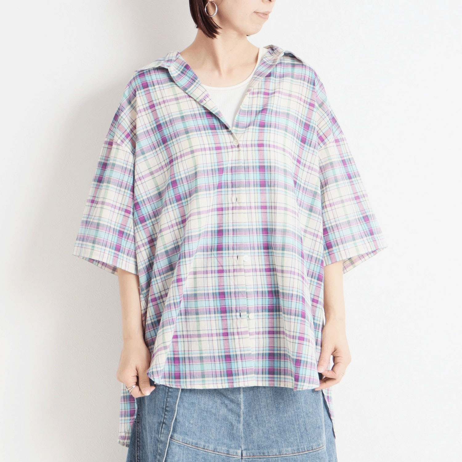 le colis リネンブレンドワイドシャツ5分袖