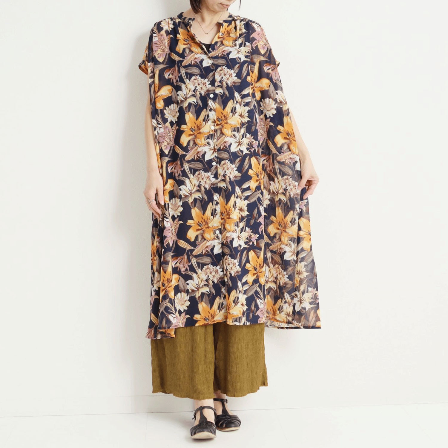 le colis 無地＆プリントフレンチスリーブワンピ - 画像9