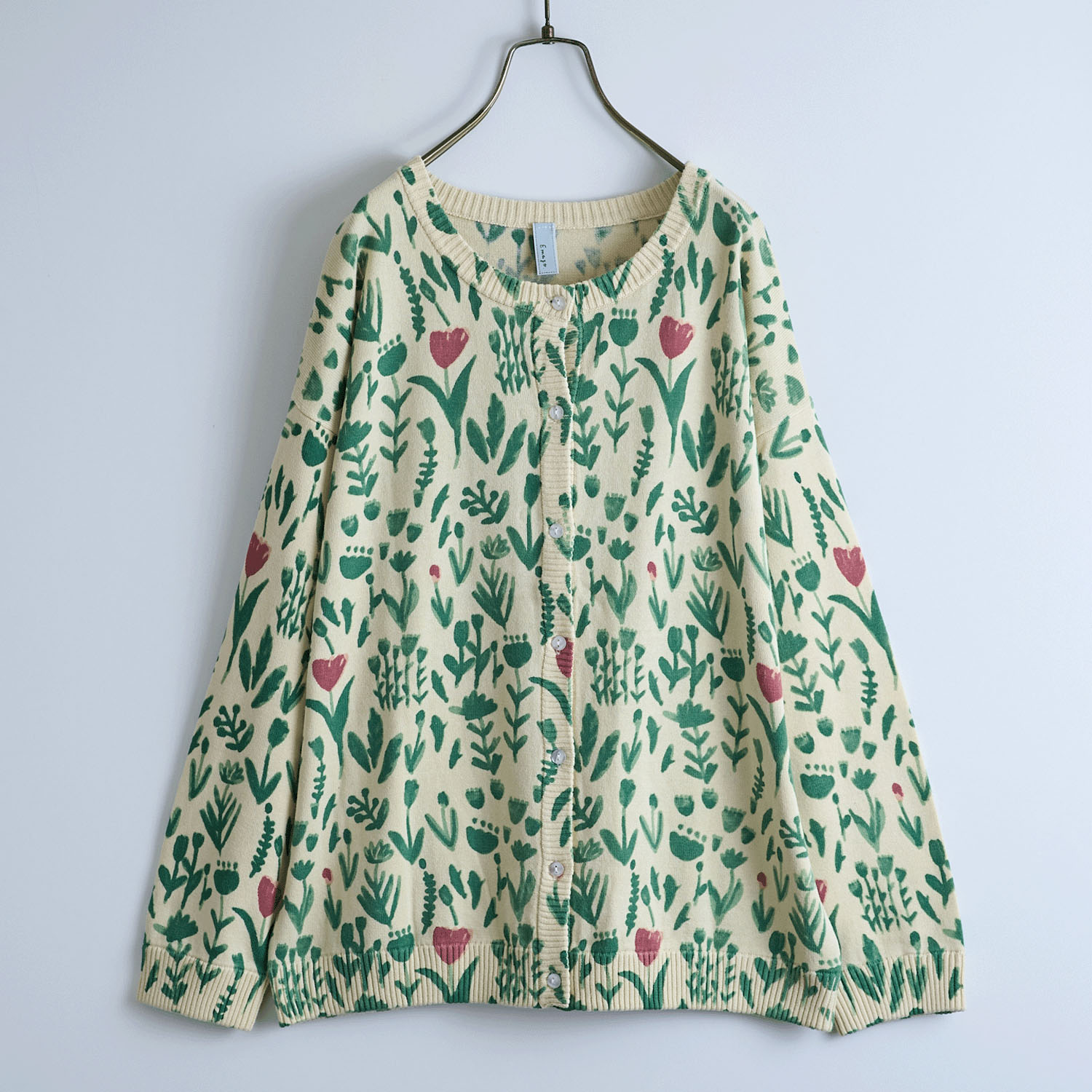 Emago 花水彩プリントカーディガン