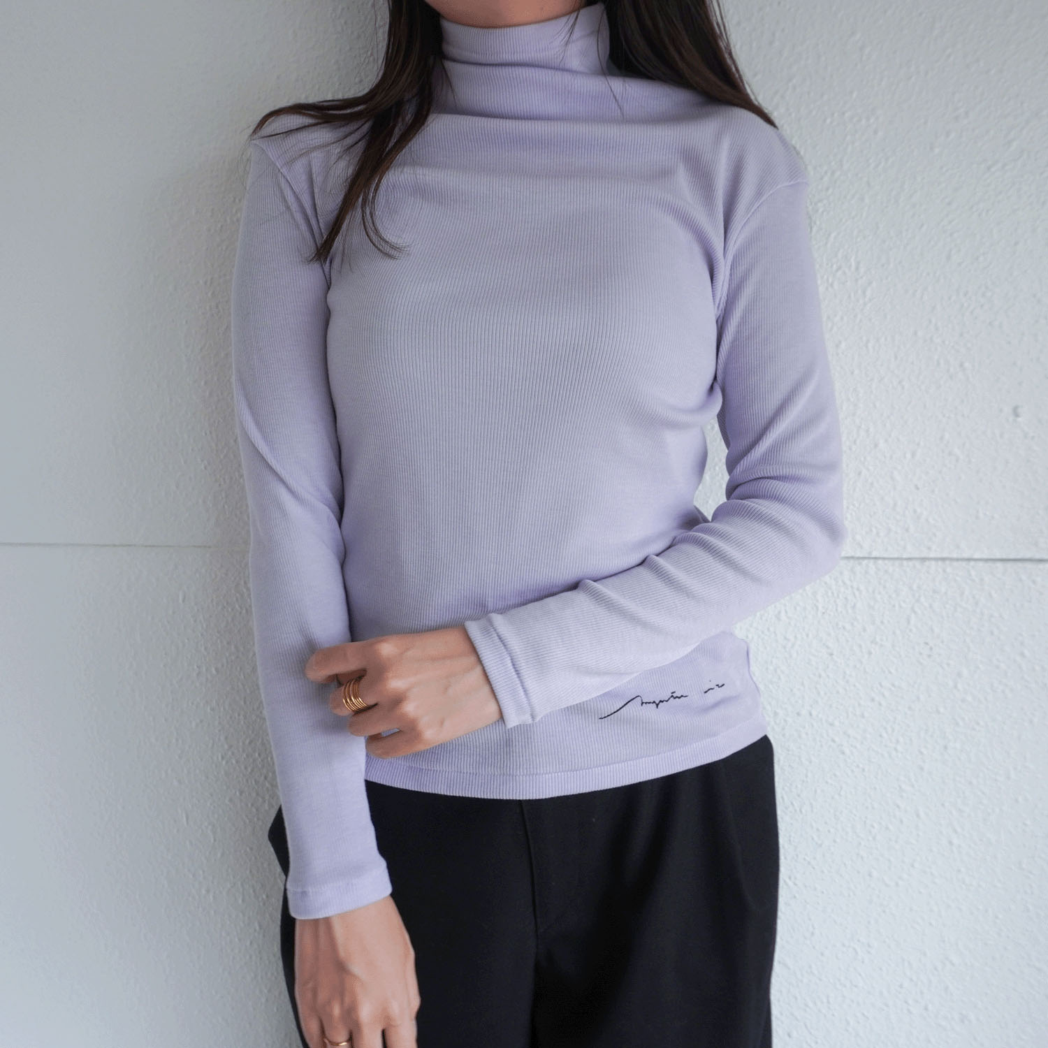 【Insta Live】マゼンタ テレコ12cmボトルネック長袖 - 画像4