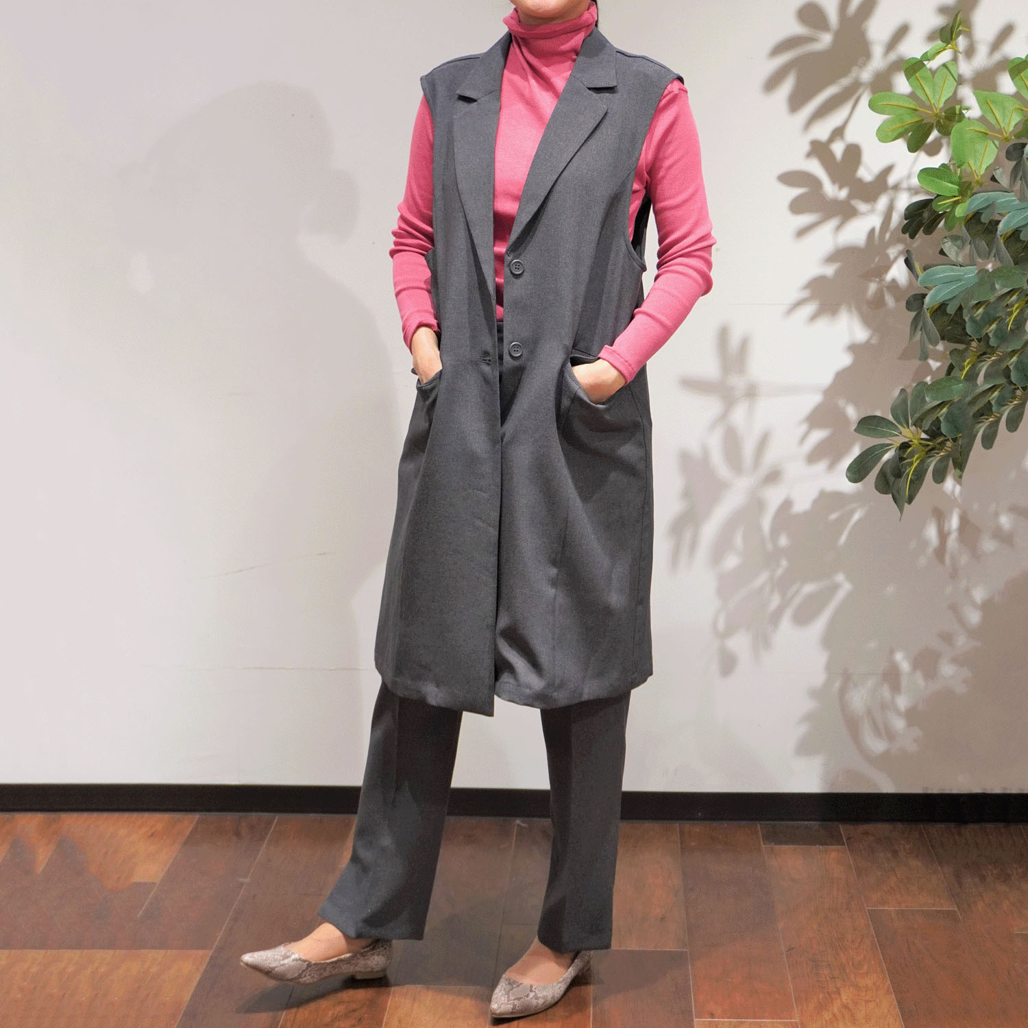 【Insta Live】マゼンタ テレコ12cmボトルネック長袖 - 画像9