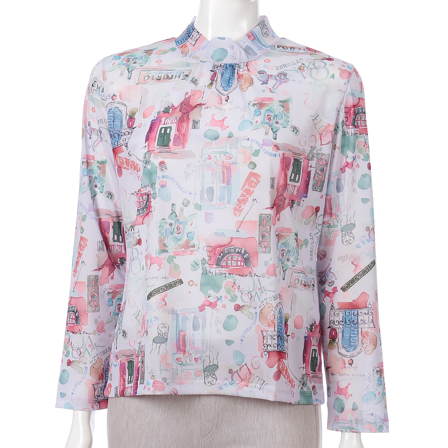 チュールメッシュ風景柄長袖プルオーバー - 画像1