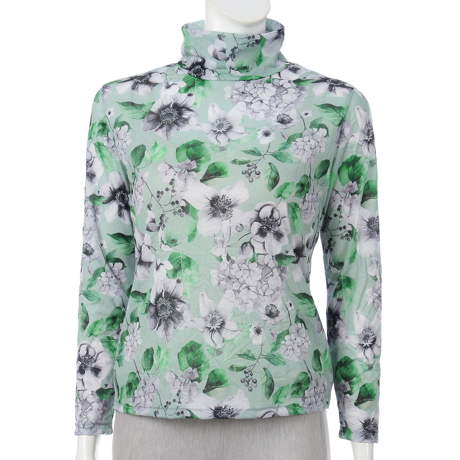 トリプルメッシュシワ加工転写プリント紫陽花柄