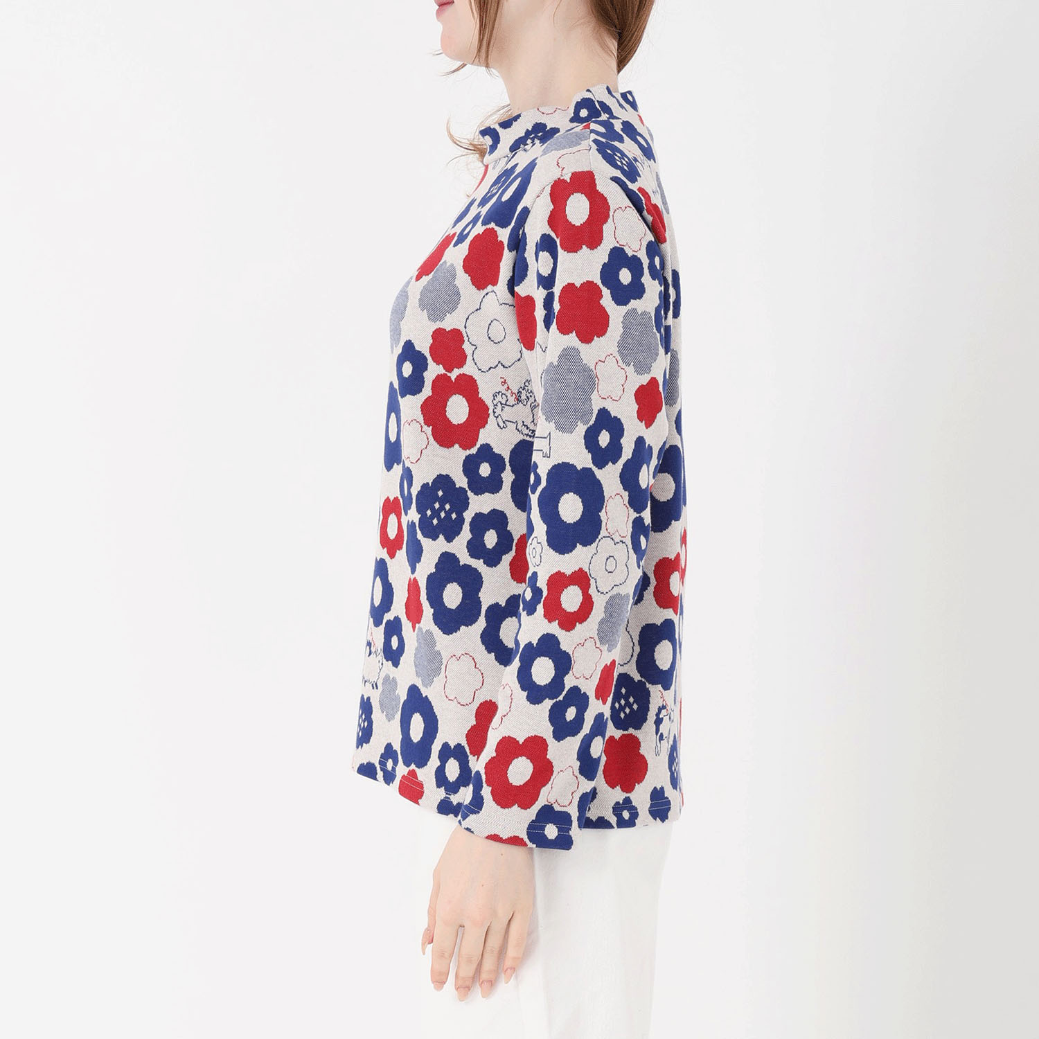 T’BIS STUDIO 長袖花イヌ柄Wジャカードハイネックカットソー - 画像5