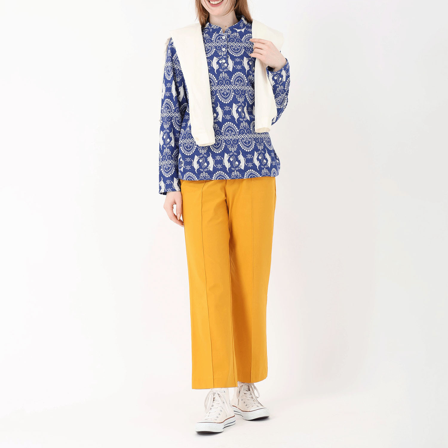 T’BIS STUDIO 長袖ネコダンス柄Wジャカードスタンドネックプルオーバー - 画像12