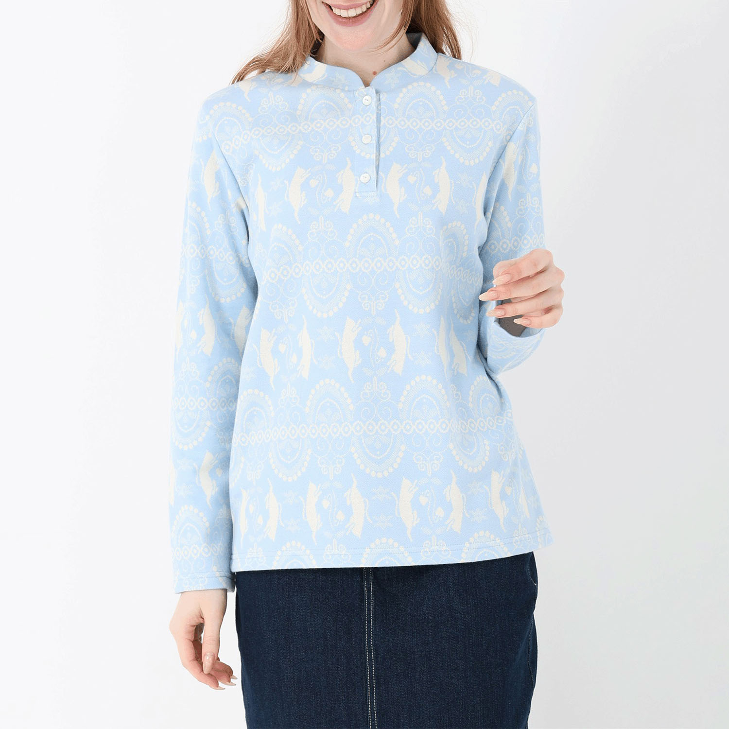 T’BIS STUDIO 長袖ネコダンス柄Wジャカードスタンドネックプルオーバー - 画像3