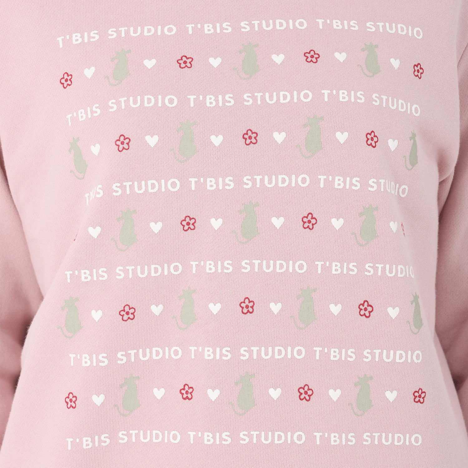 T’BIS STUDIO 長袖裏毛猫プリントクルーネックトレーナー - 画像8