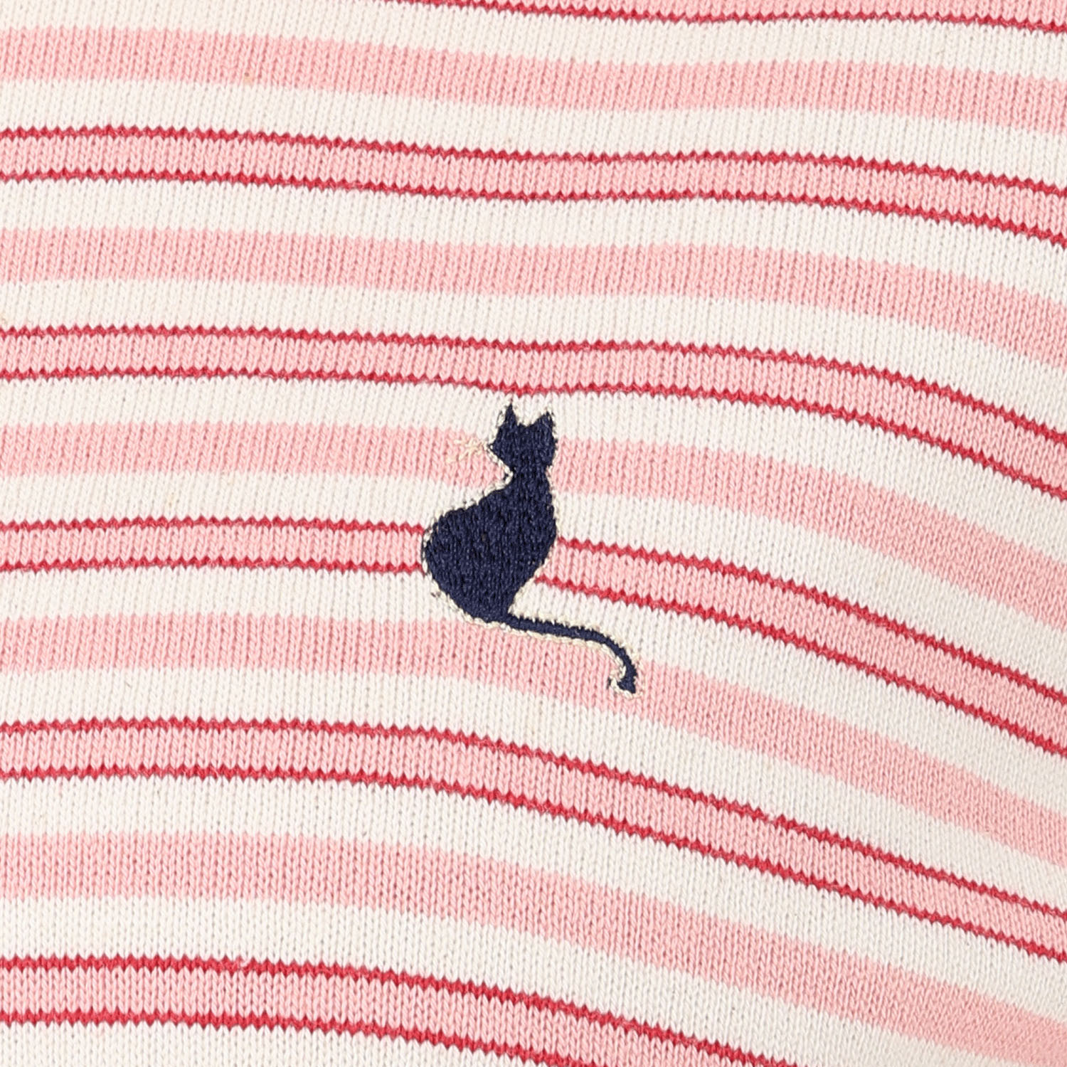 T’BIS STUDIO 長袖ボーダーネコ刺繍クルーネックプルオーバー - 画像2