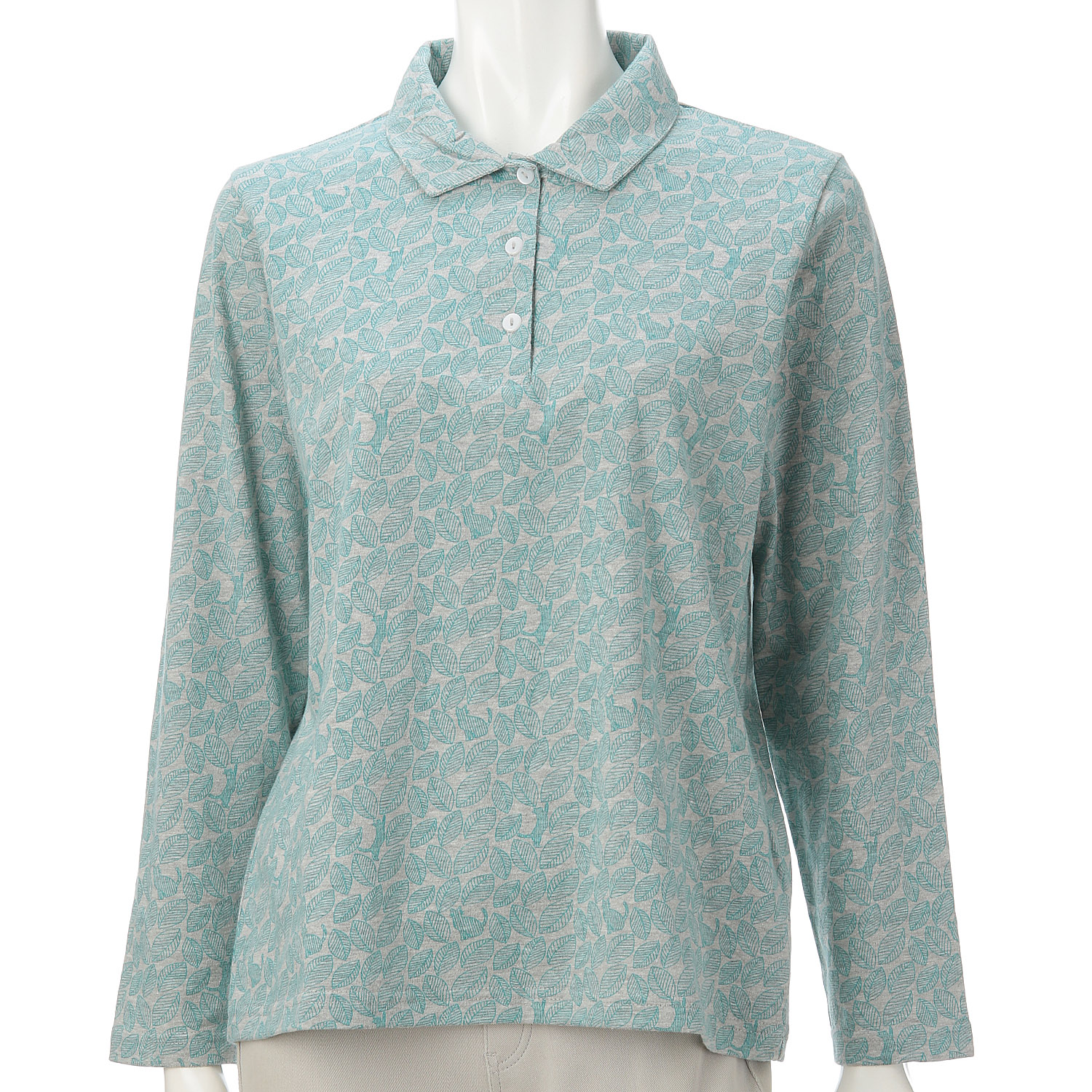 T’BIS STUDIO 長袖リーフ猫総プリントプルオーバー