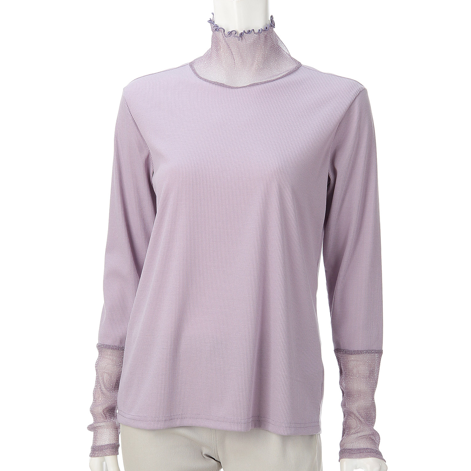 リブ×ラメ入りパワーネットカットソー