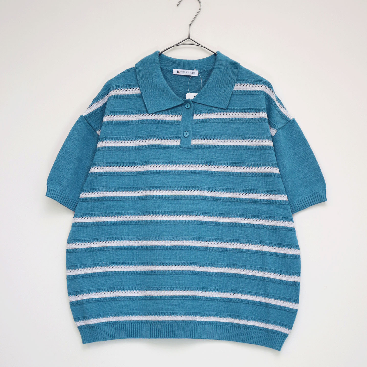 T’BIS STUDIO ボーダー柄半袖サマーニットポロシャツ - 画像13