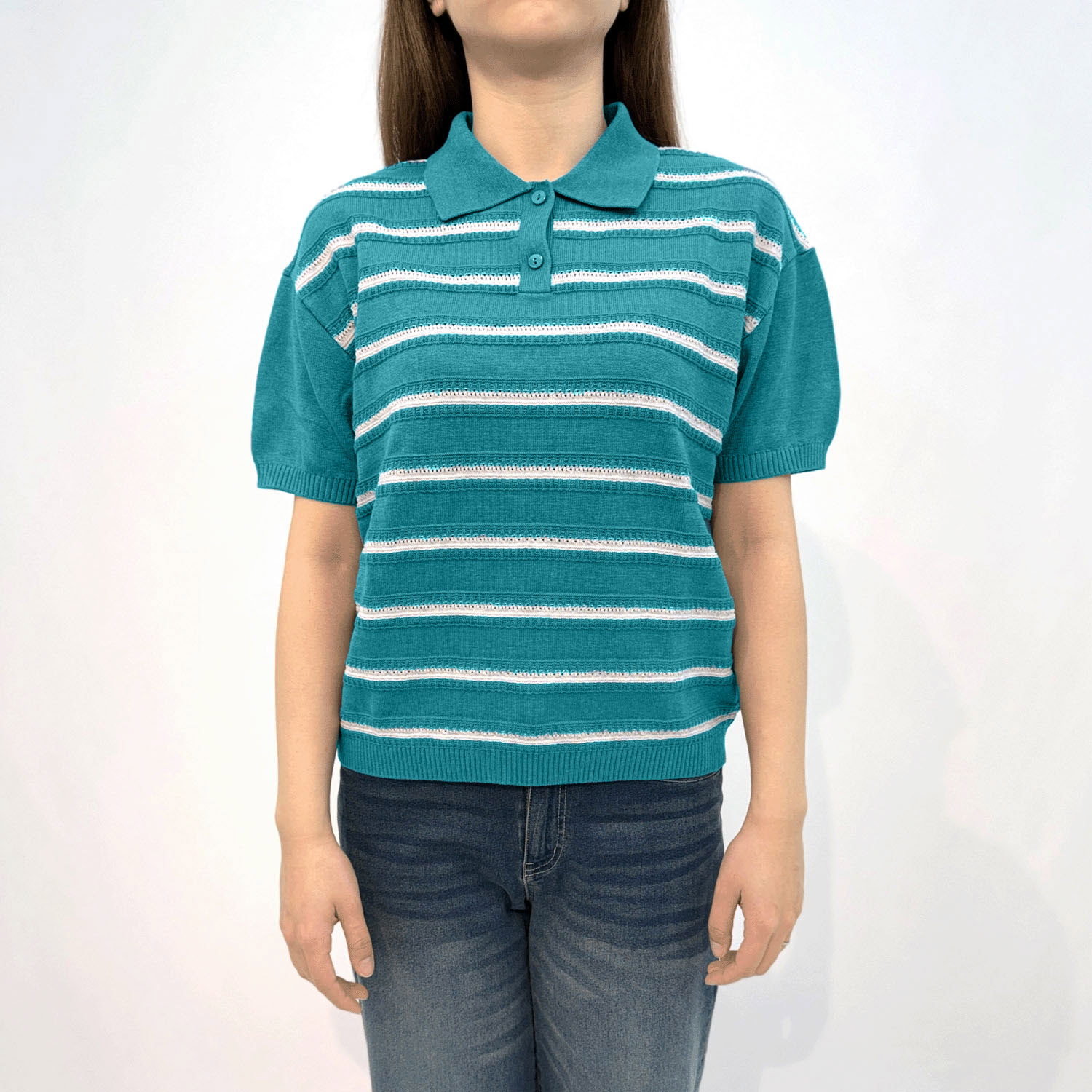 T’BIS STUDIO ボーダー柄半袖サマーニットポロシャツ - 画像10