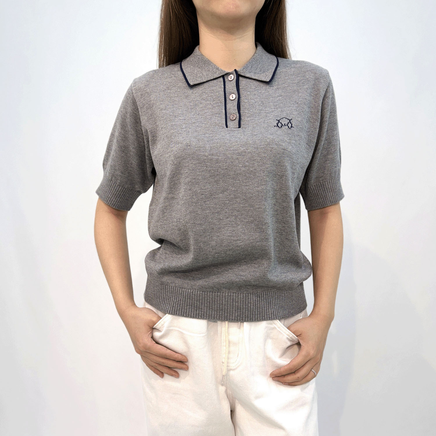 T’BIS STUDIO イヌワンポイント半袖サマーニットポロシャツ - 画像2