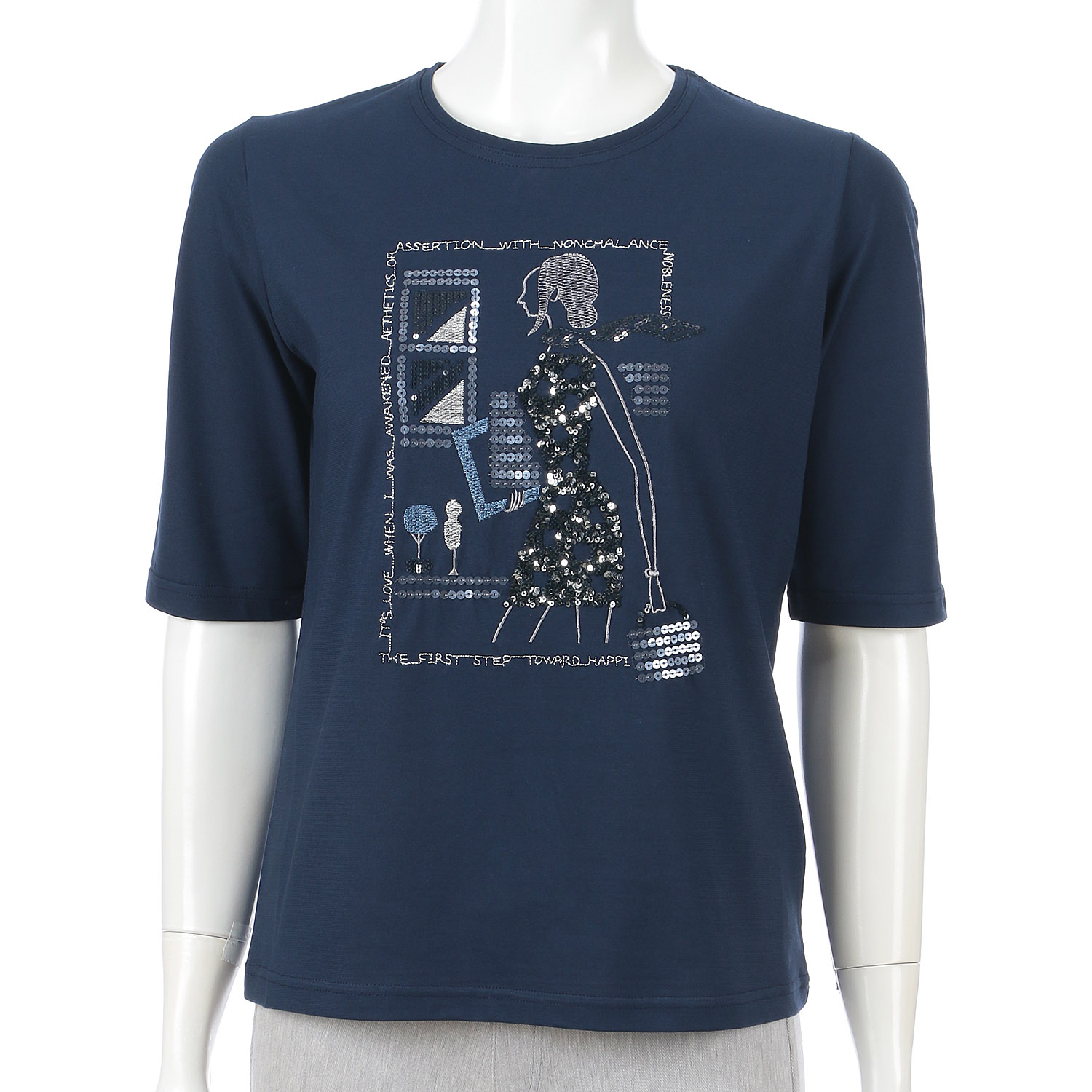 丸首5分袖刺繍T女性柄 - 画像6