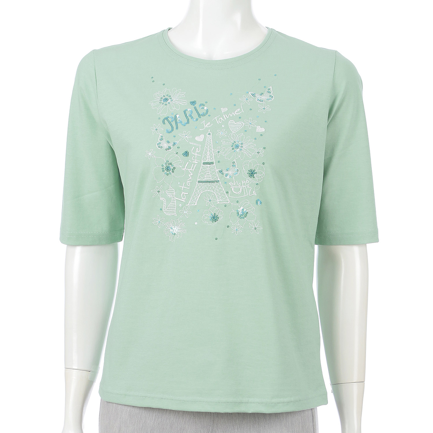 丸首5分袖刺繍T エッフェル塔柄 - 画像4