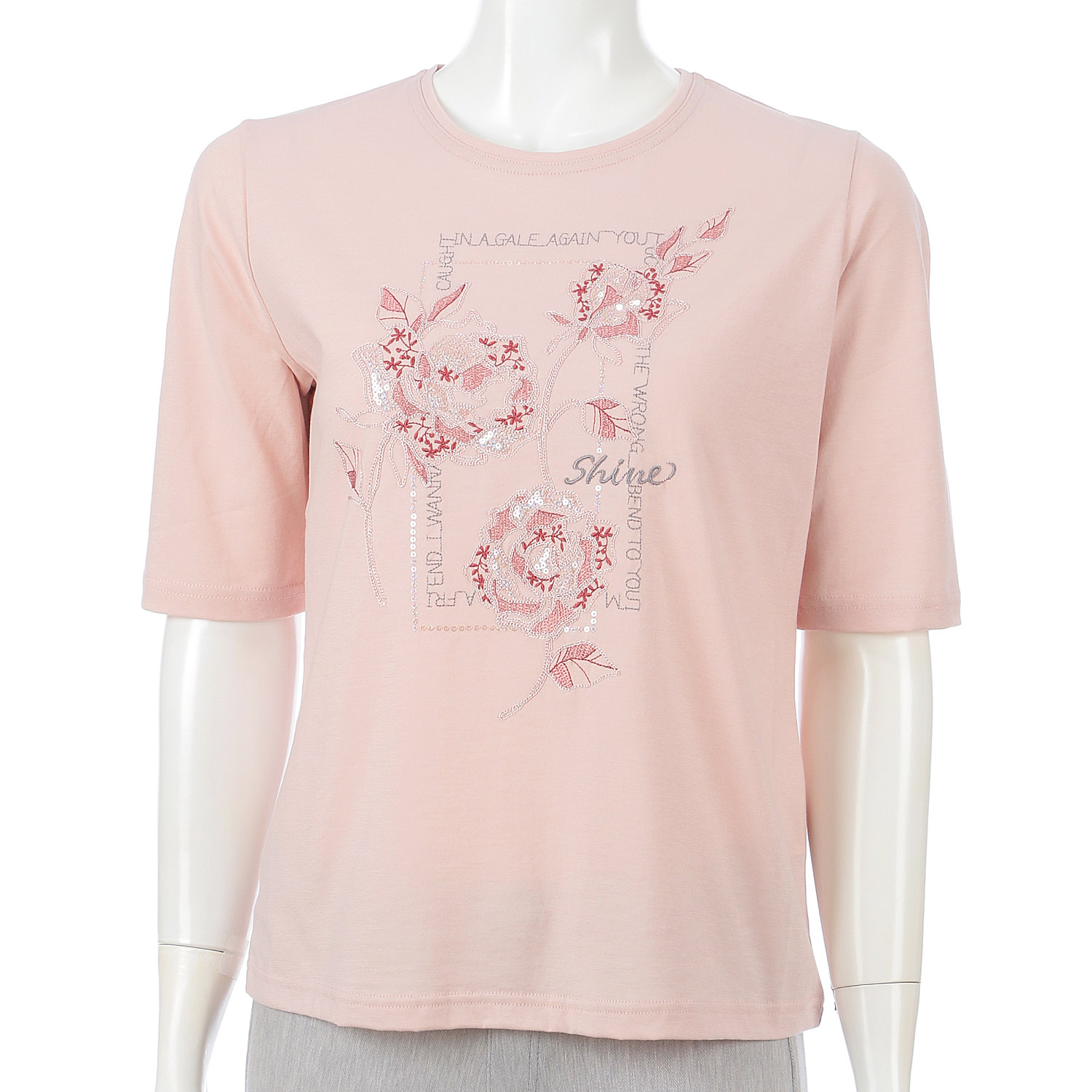 丸首5分袖刺繍T四角花柄 - 画像3