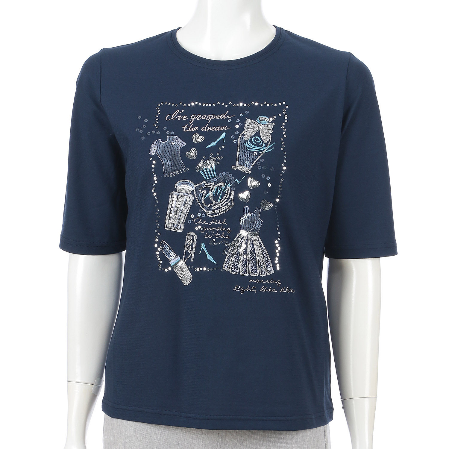 丸首5分袖刺繍T ドレス柄 - 画像7