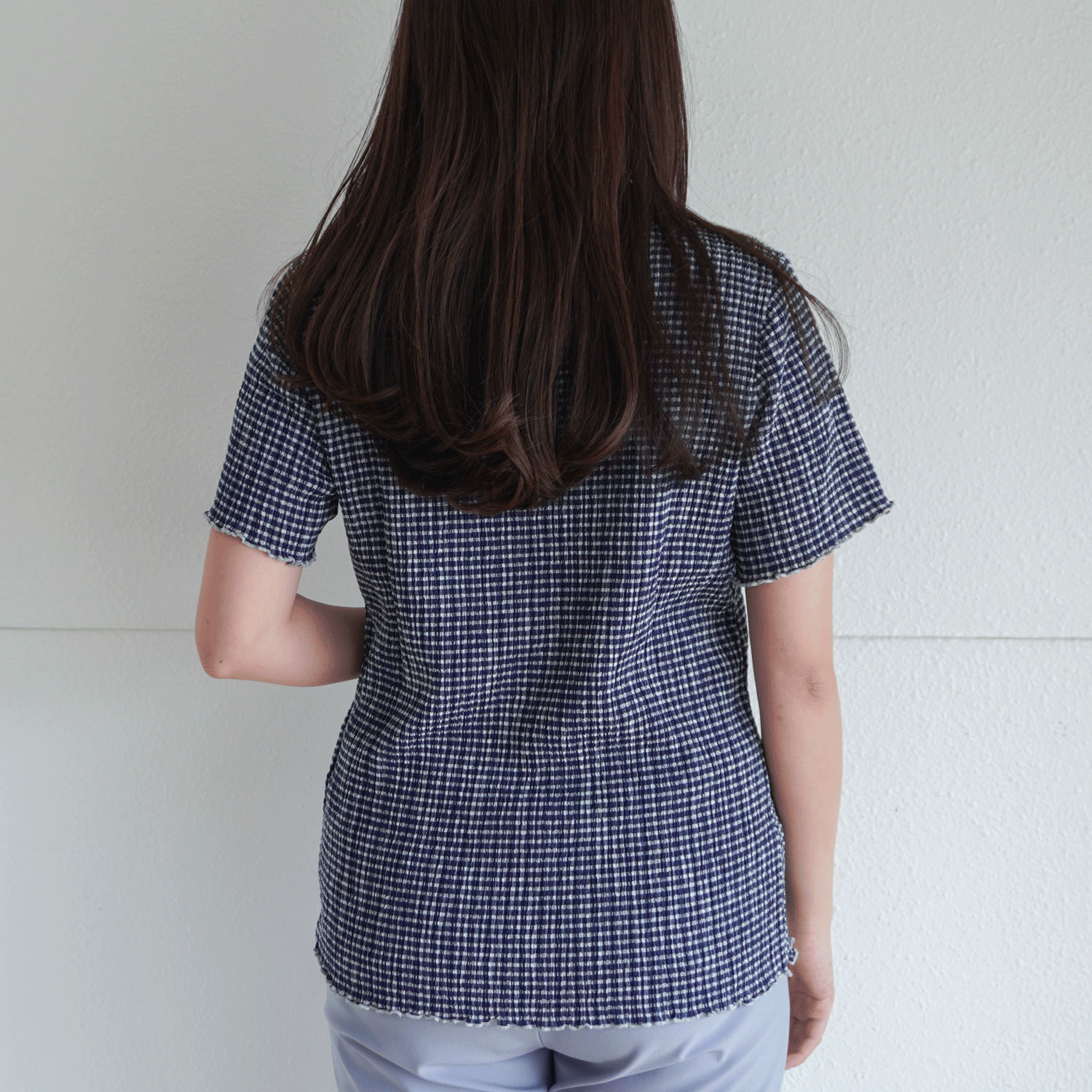 ギンガム楊柳ボトルネックカットソー - 画像2